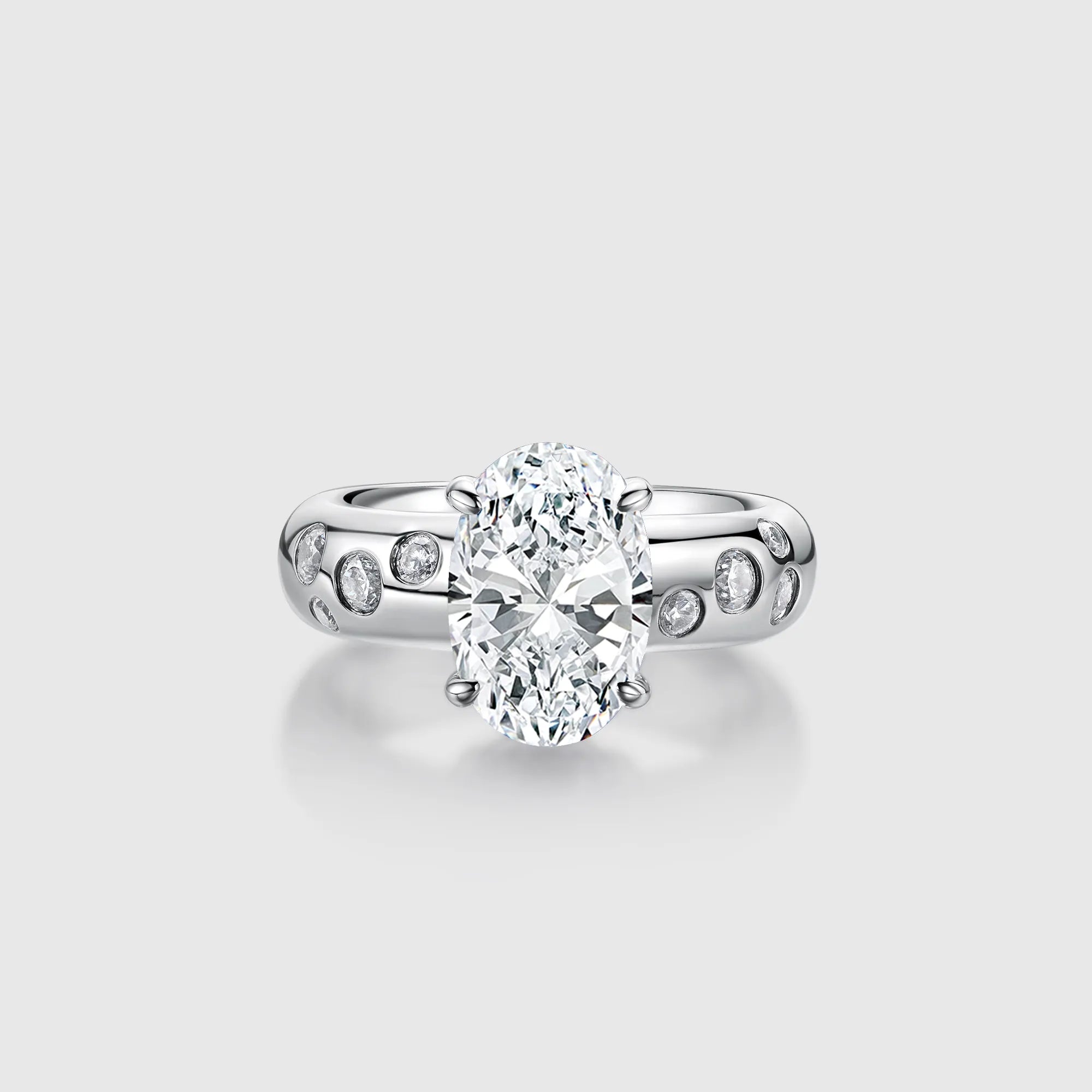 Classic Oval Moissanite Engagement Ring with Bezel Side Accents