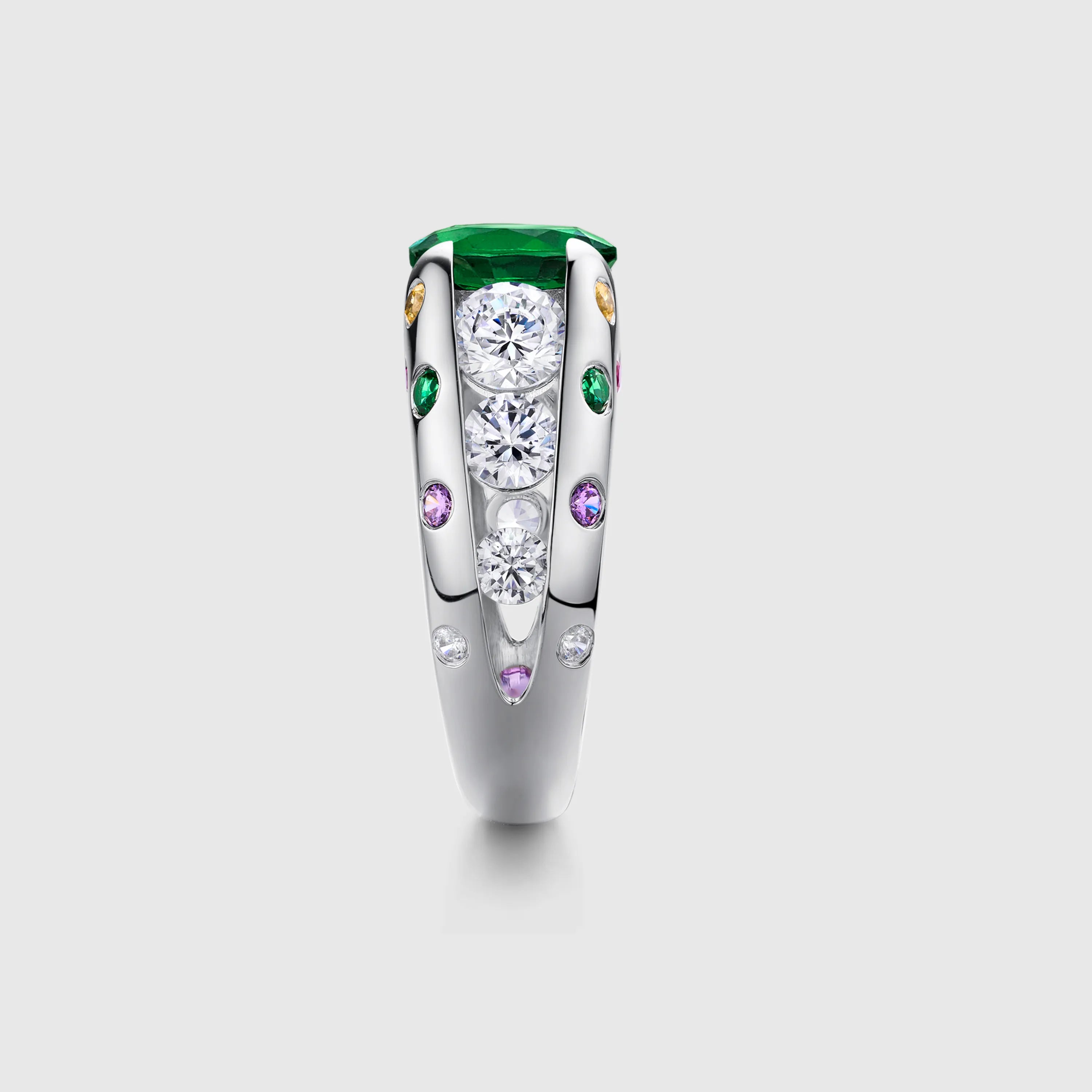 Emerald Oval Cut Gemstone Ring with Multicolor Statement Ring Band