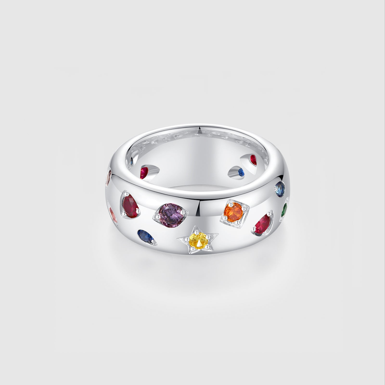 Celestial Rainbow Gemstone Band Ring in Sterling Silver