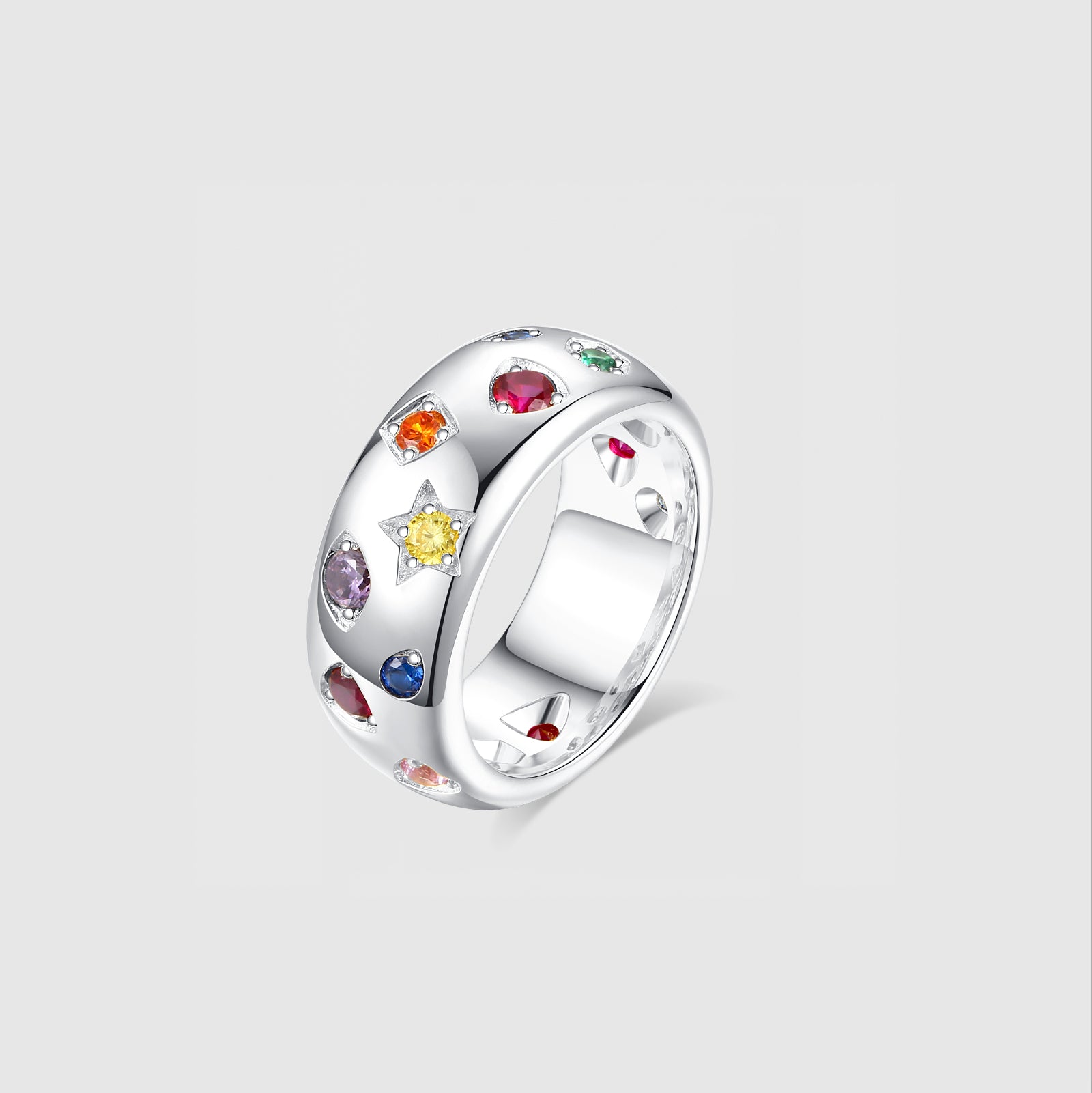 Celestial Rainbow Gemstone Band Ring in Sterling Silver