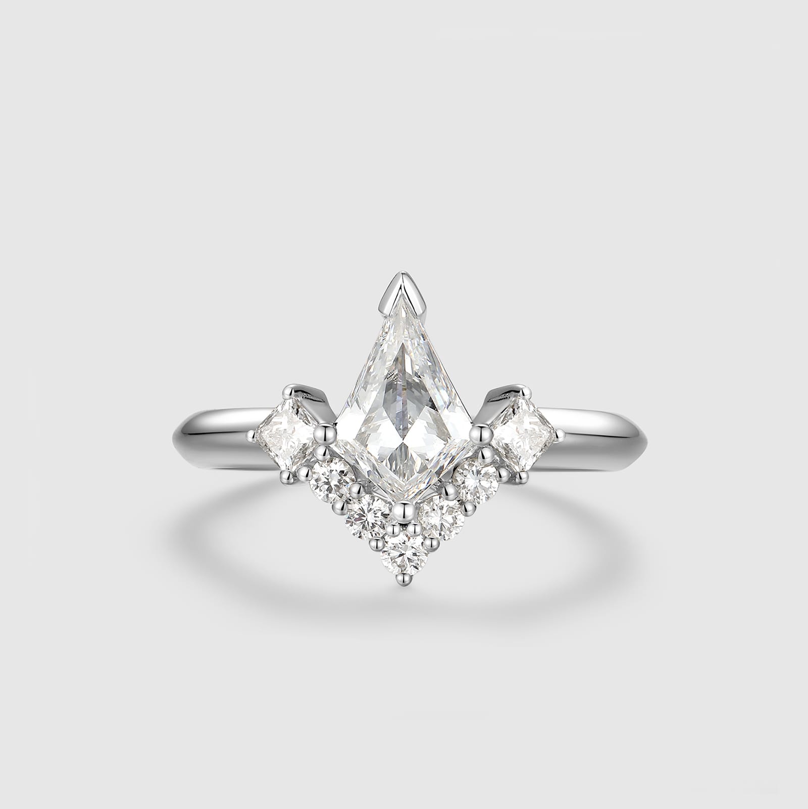 Kite-Cut Diamond Cluster Ring, silver band, brilliant carats #White Gold