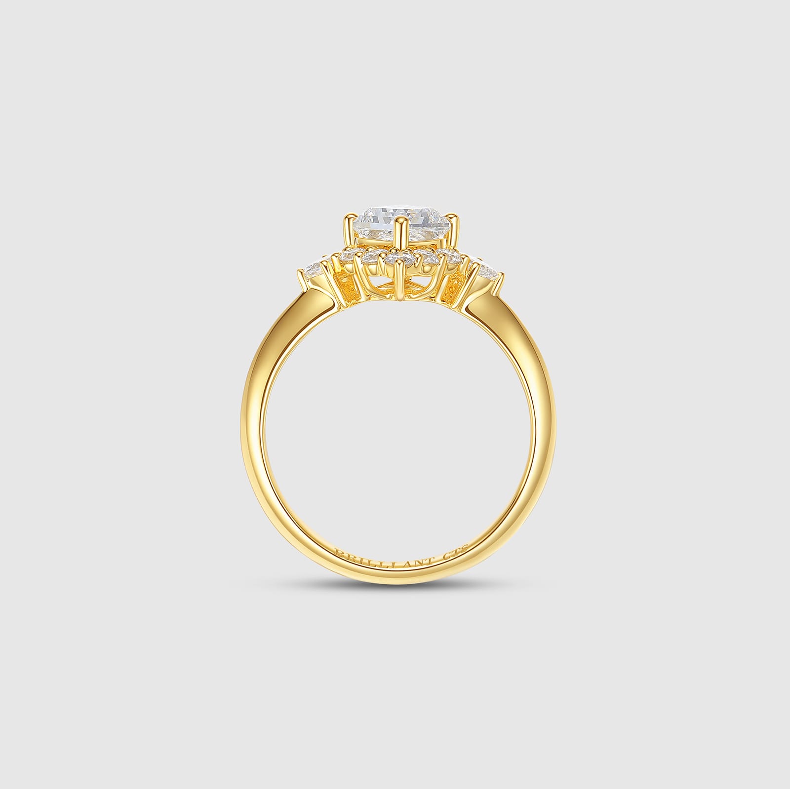 Regal Kite-Cut Diamond Cluster Ring - Side View #Yellow Gold