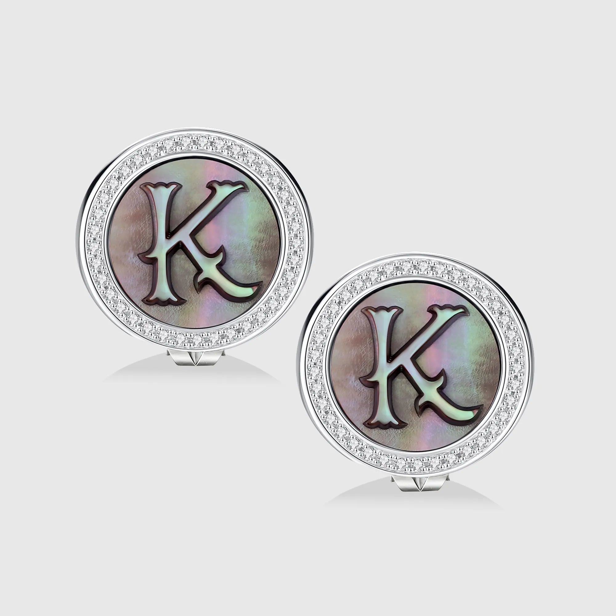 Initial K Stud Earring – Silver & Mother of Pearl