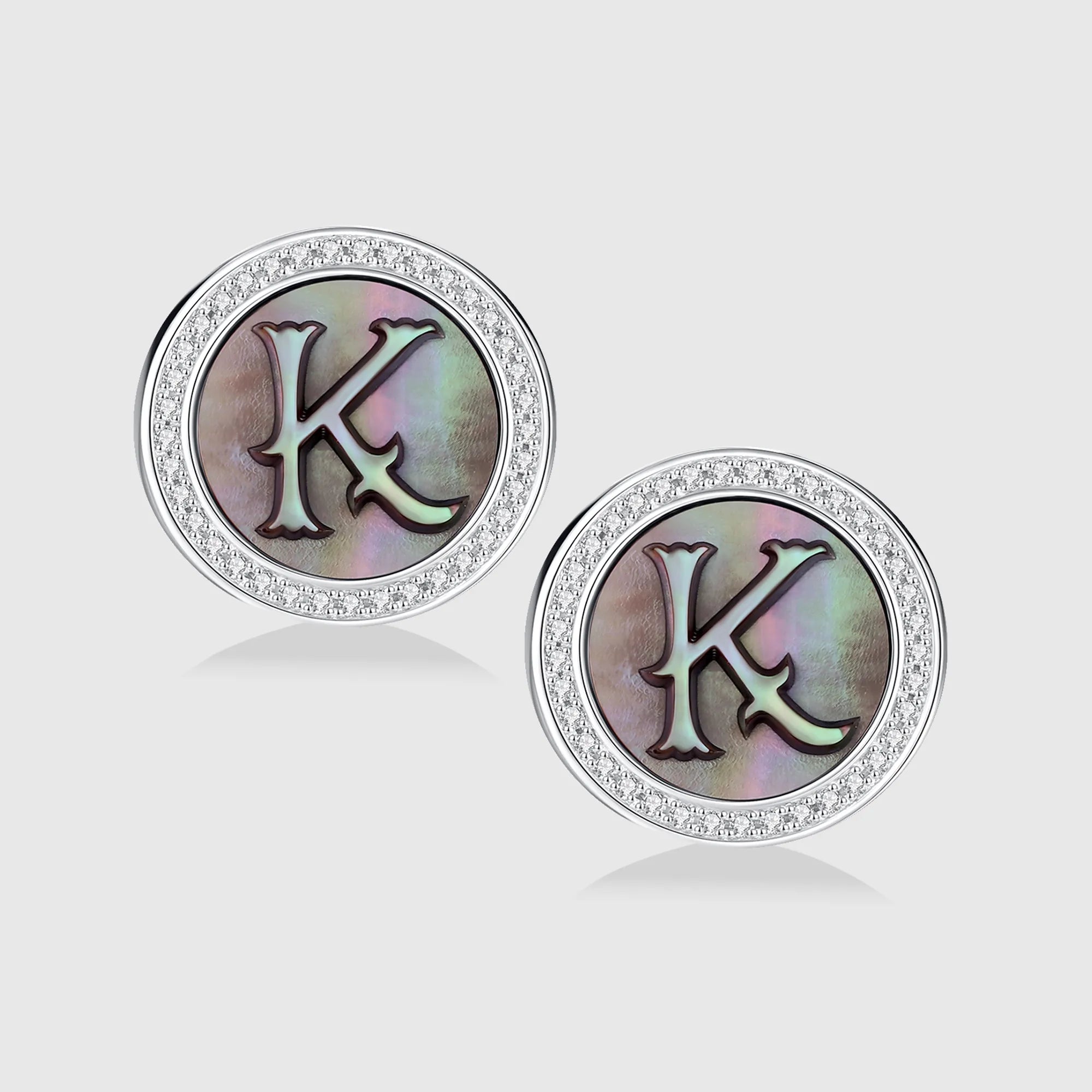 Initial K Stud Earring – Silver & Mother of Pearl