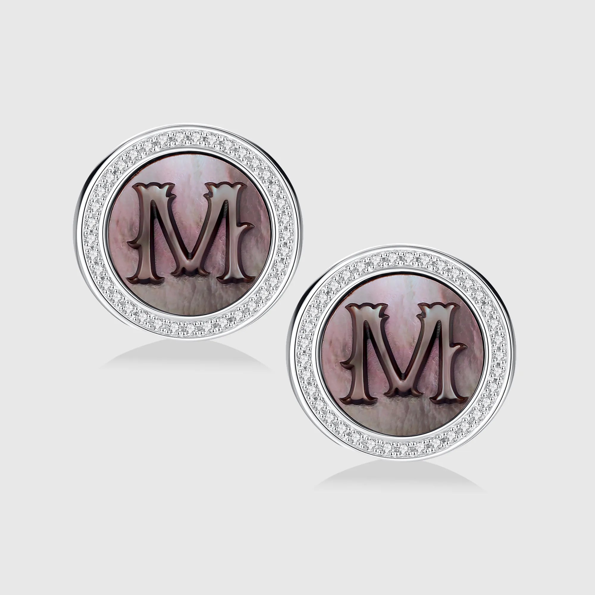 Initial M Stud Earring – Silver & Mother of Pearl