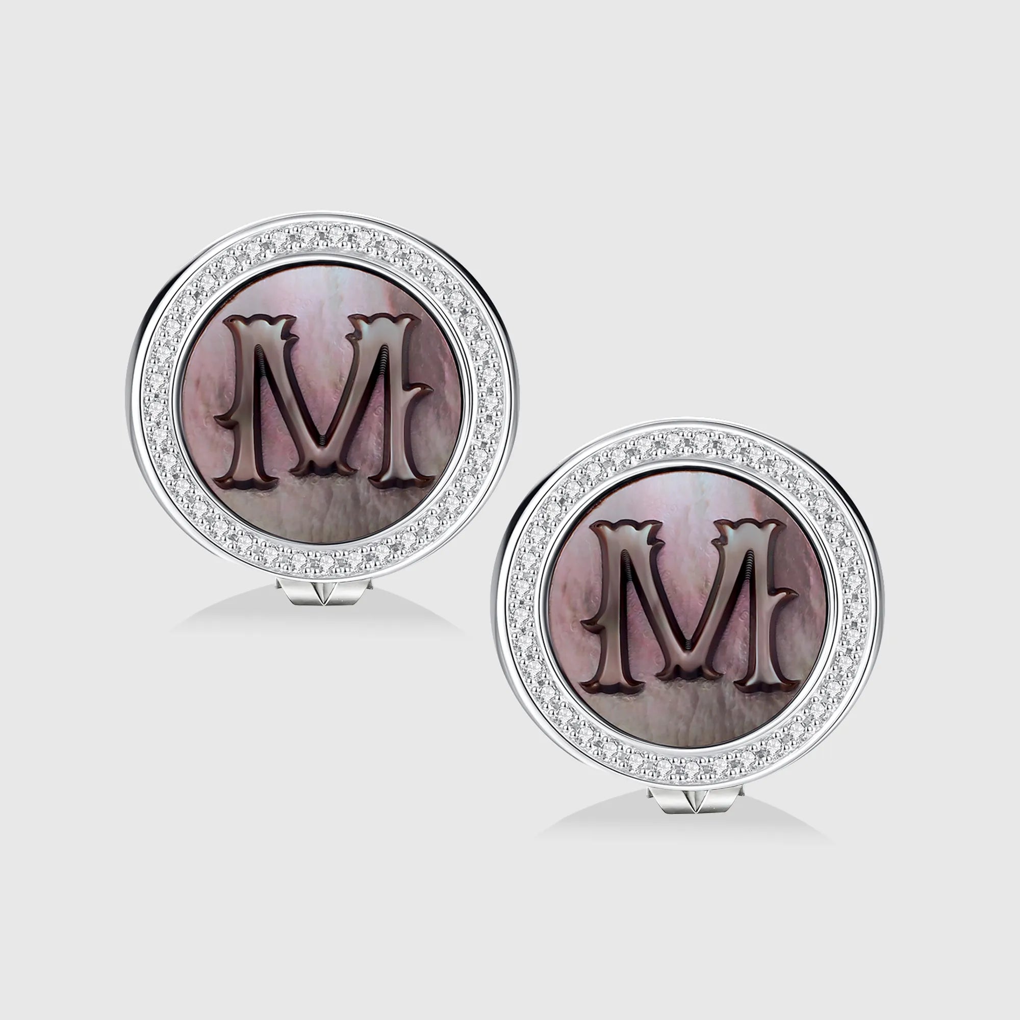 Initial M Stud Earring – Silver & Mother of Pearl