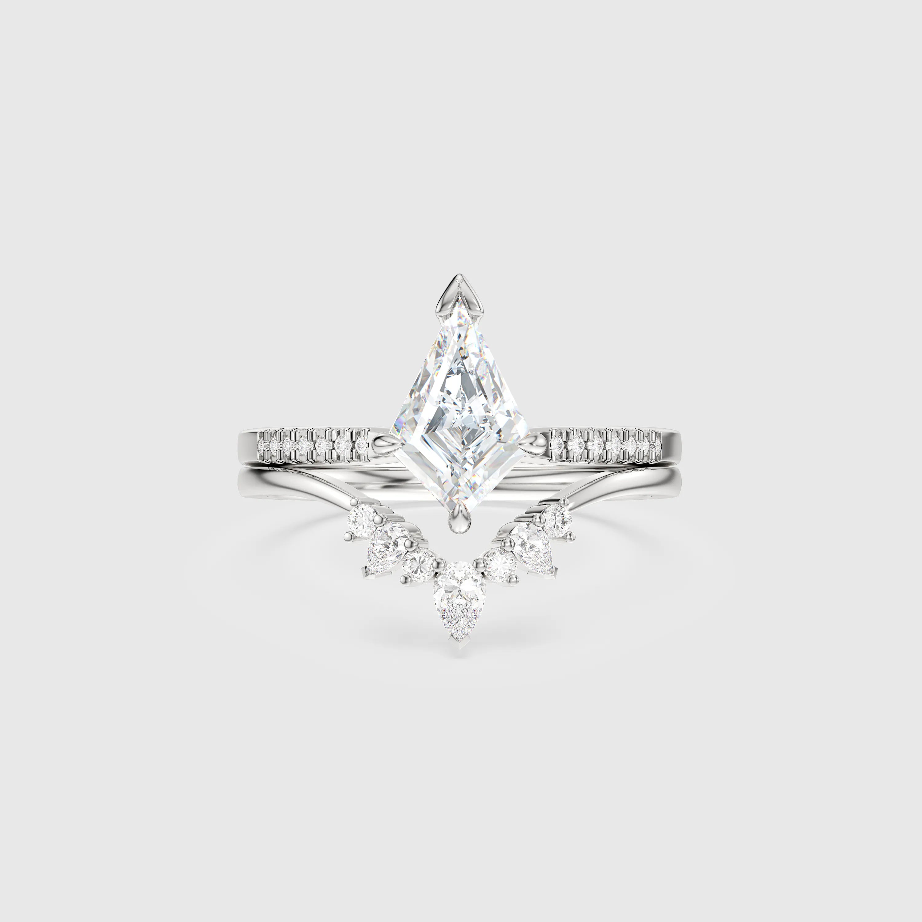 Radiant Kite Diamond V-Shaped Bridal Ring Set 2pcs