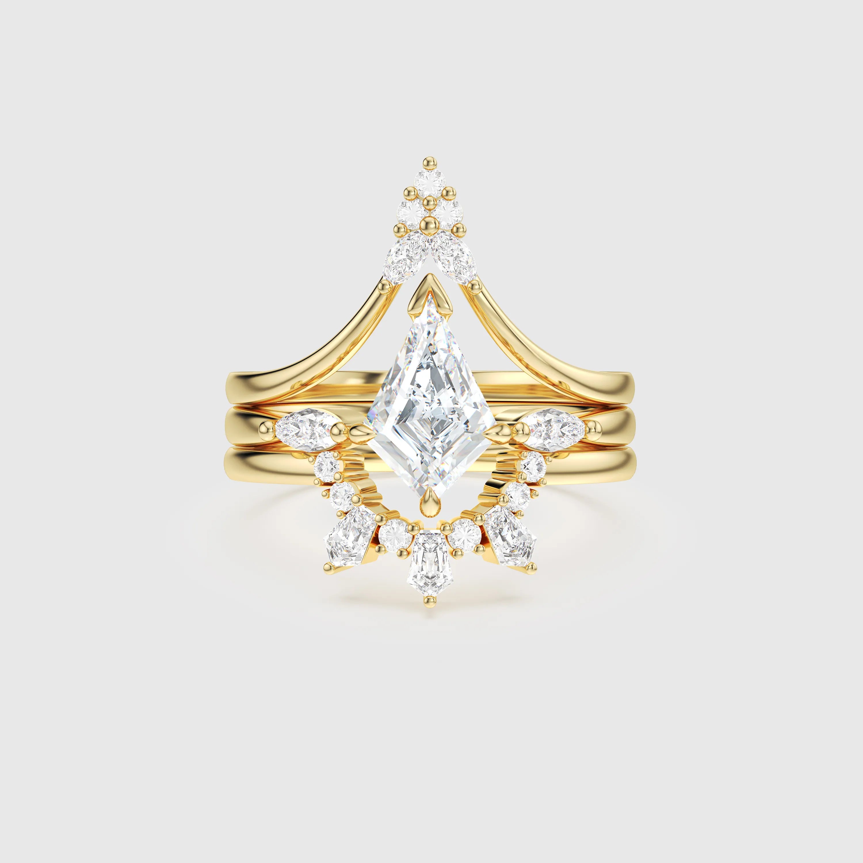 Celeste Diamond Crown Ring Set 3-Piece Stacking Engagement & Wedding Band