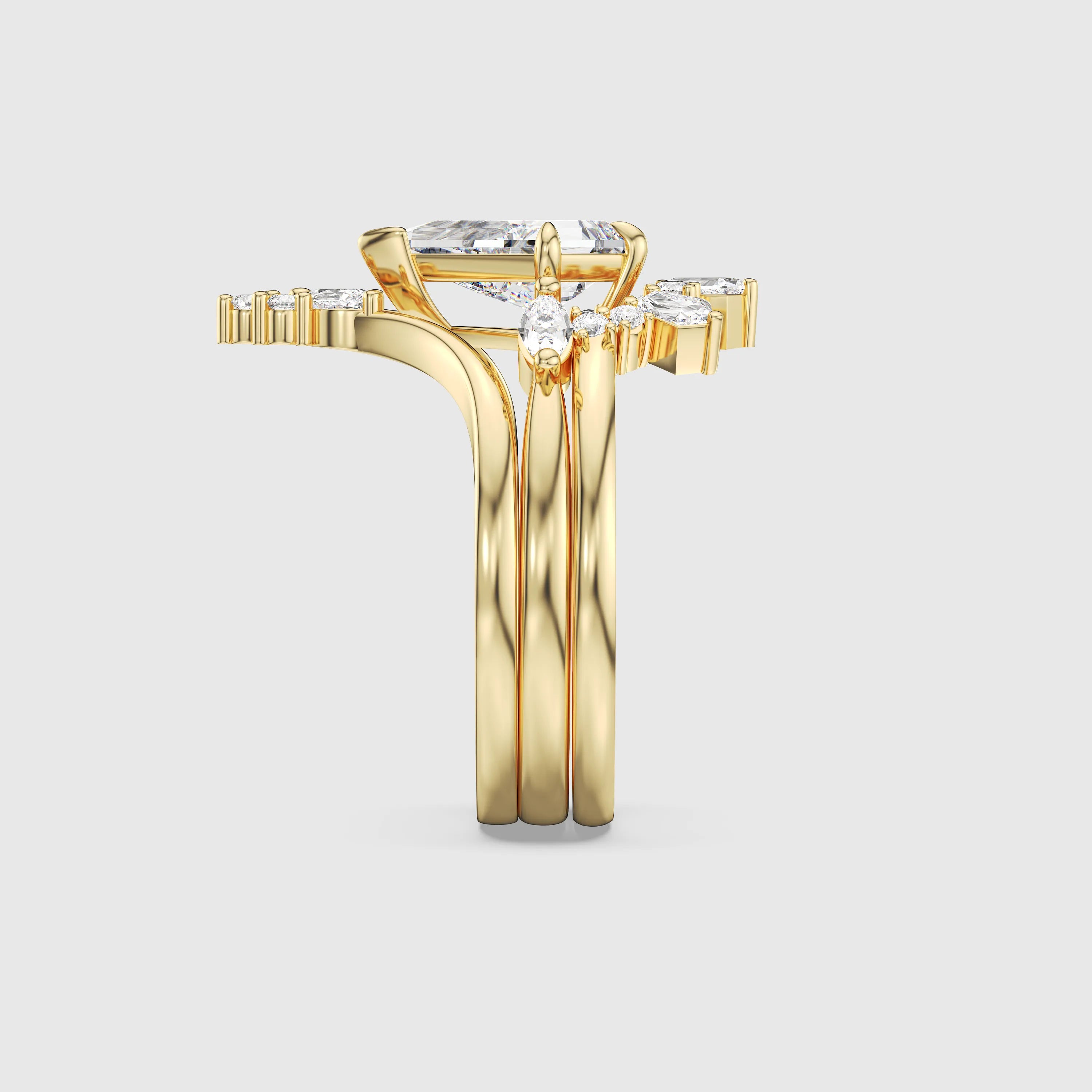 Celeste Diamond Crown Ring Set 3-Piece Stacking Engagement & Wedding Band