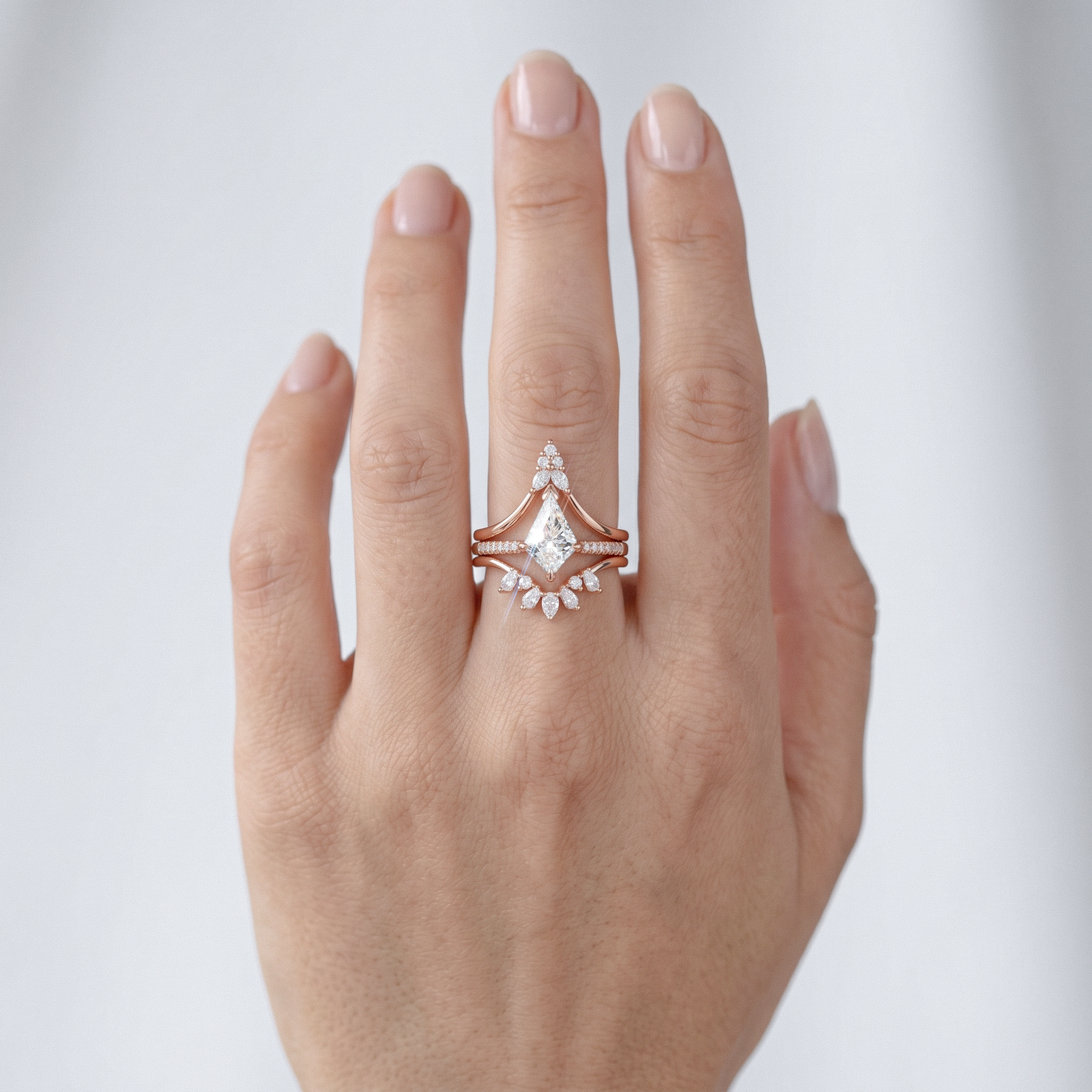 Kite Diamond Trio Ring Set Customizable 3-in-1 Engagement & Stacking Rings