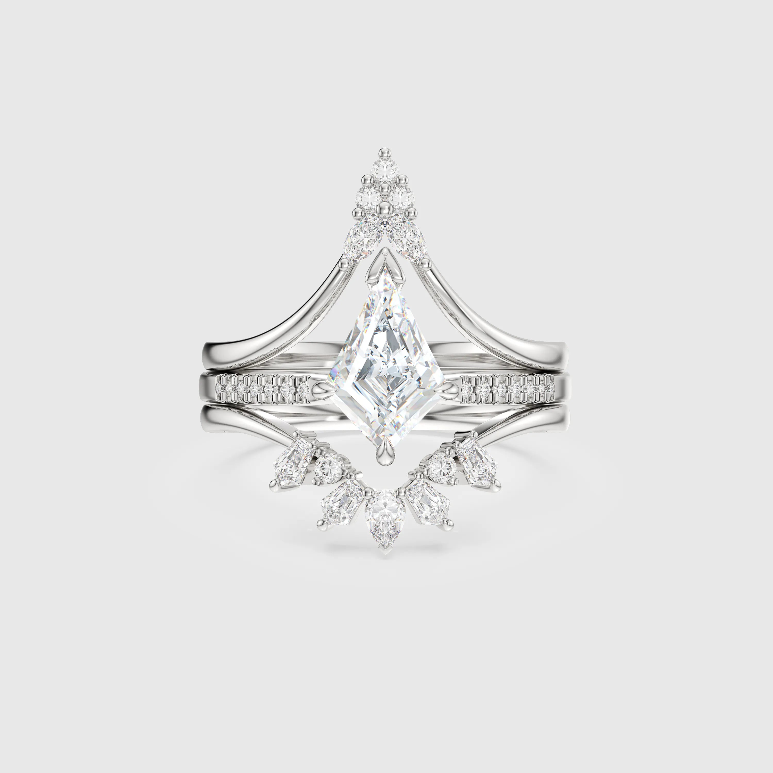 Kite Diamond Trio Ring Set Customizable 3-in-1 Engagement & Stacking Rings