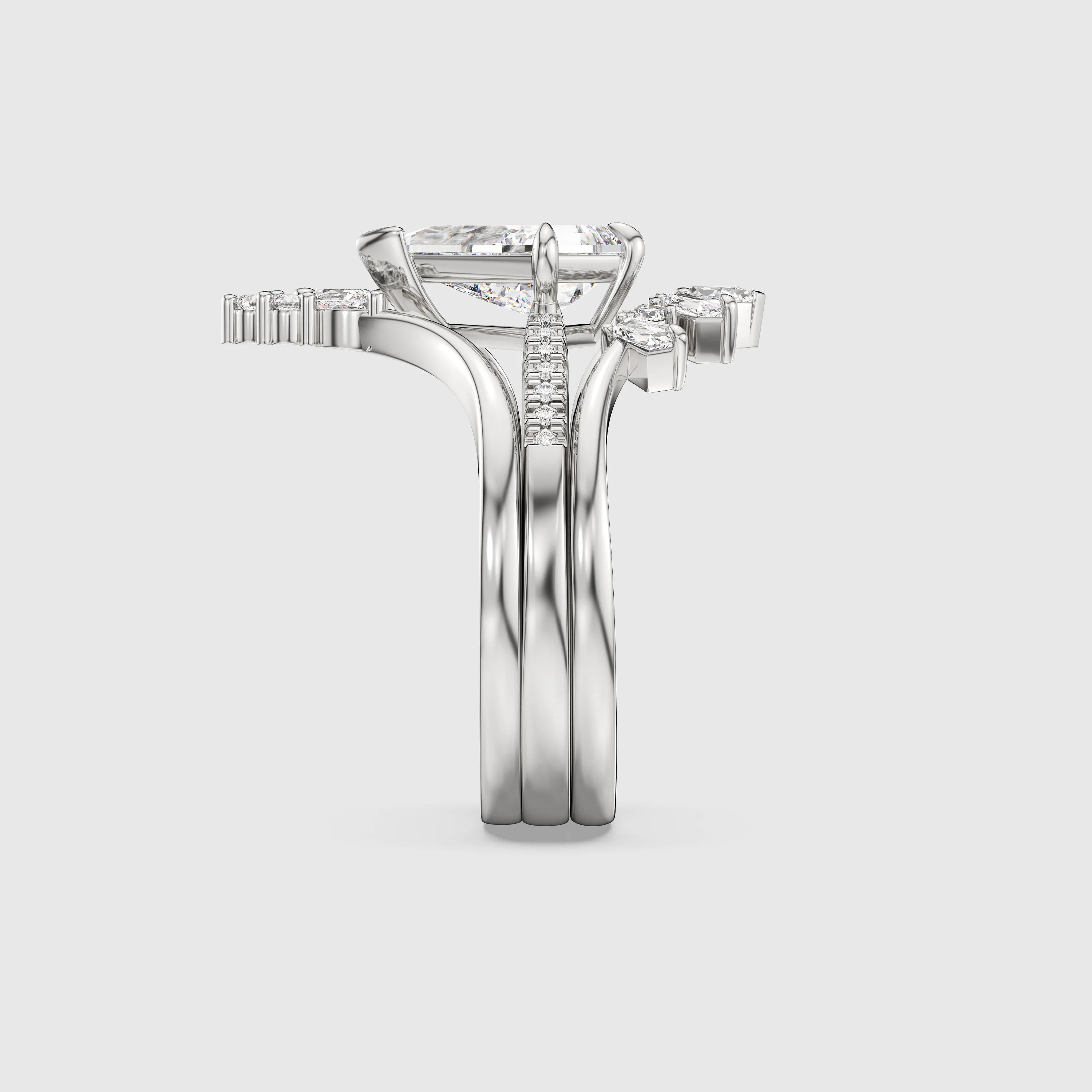 Kite Diamond Trio Ring Set Customizable 3-in-1 Engagement & Stacking Rings