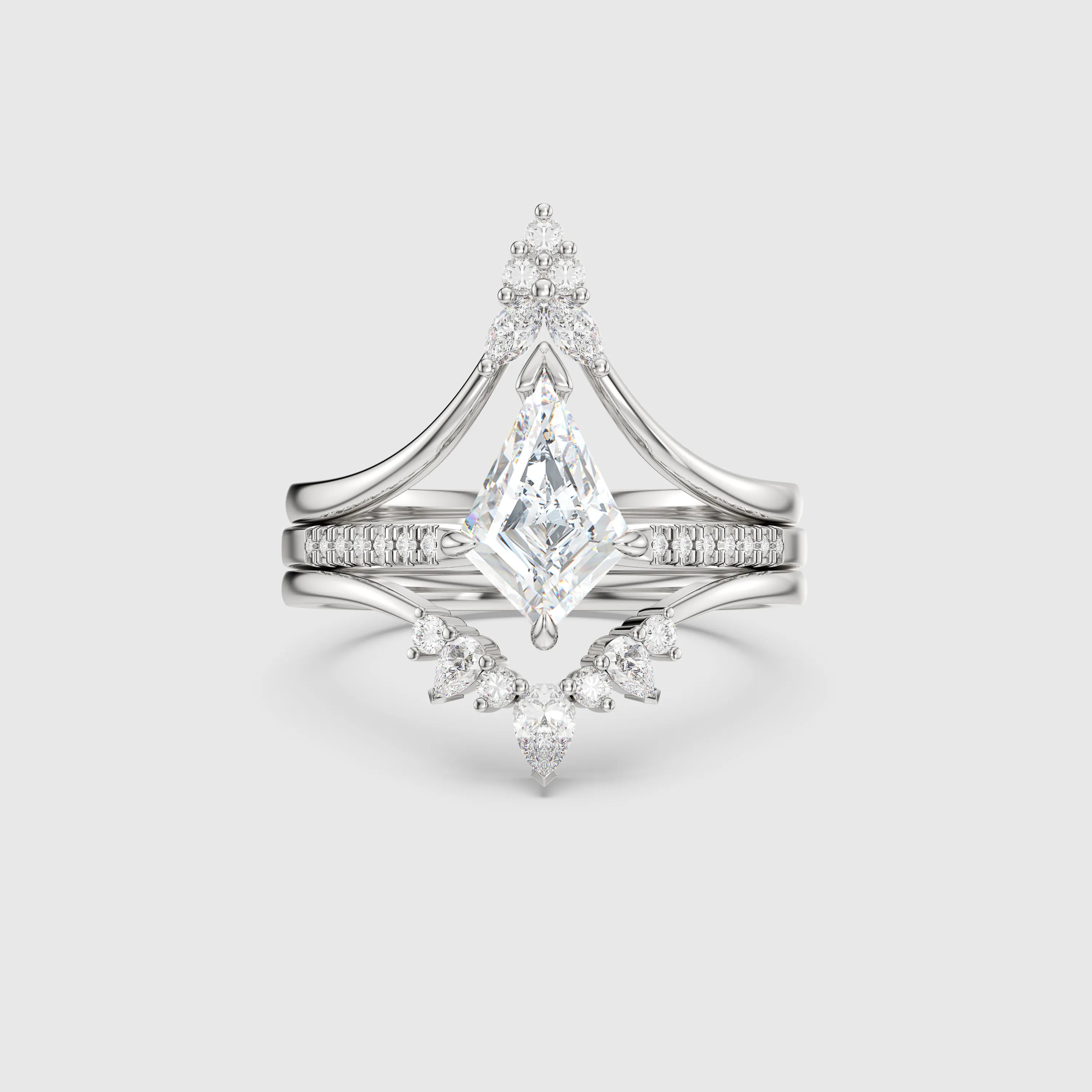 Kite Cut Diamond 3pcs Bridal Ring Set – Versatile Engagement & Wedding Bands