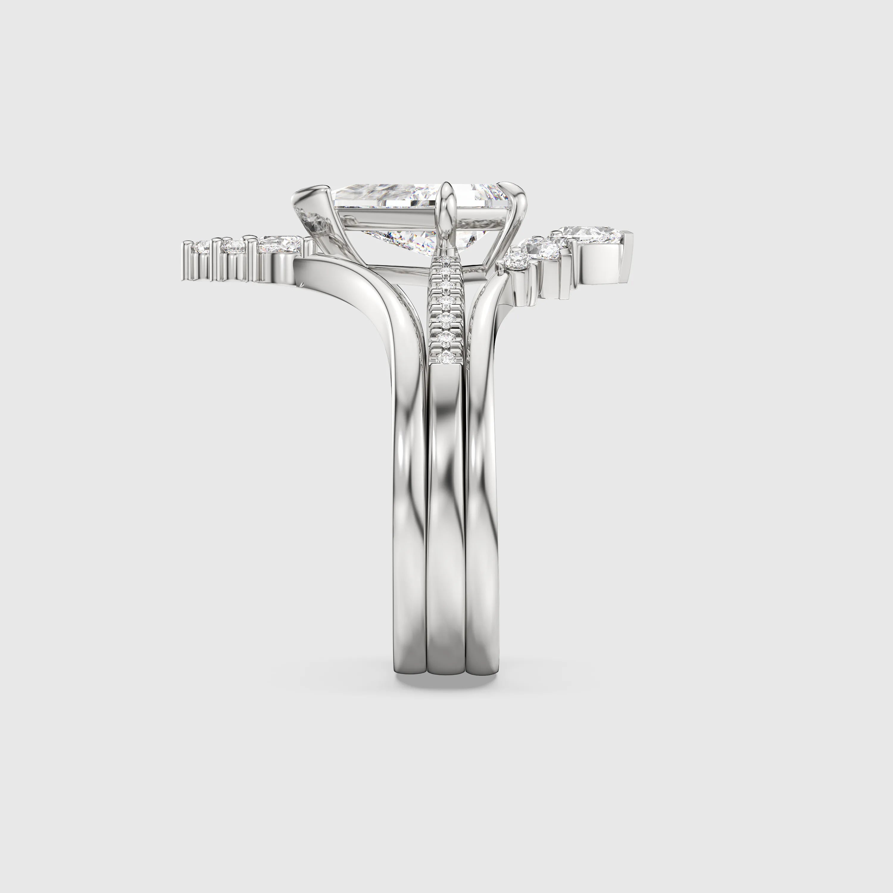 Kite Cut Diamond 3pcs Bridal Ring Set – Versatile Engagement & Wedding Bands