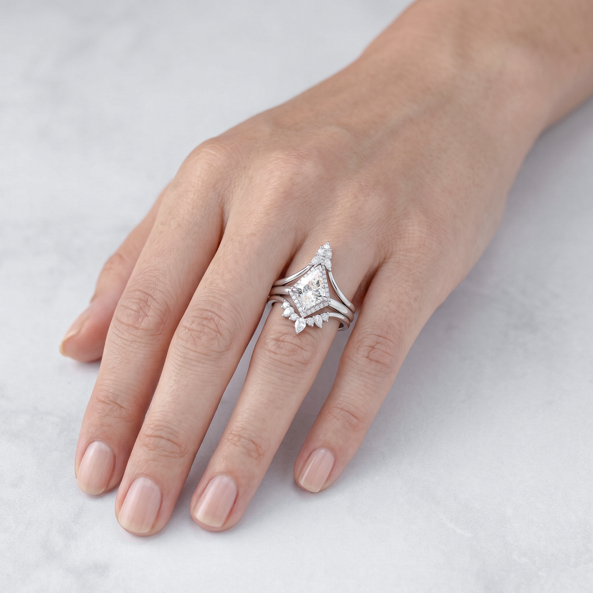 NEXUS Triple Ring Set with Halo Kite-Shaped Lab Diamond Rings