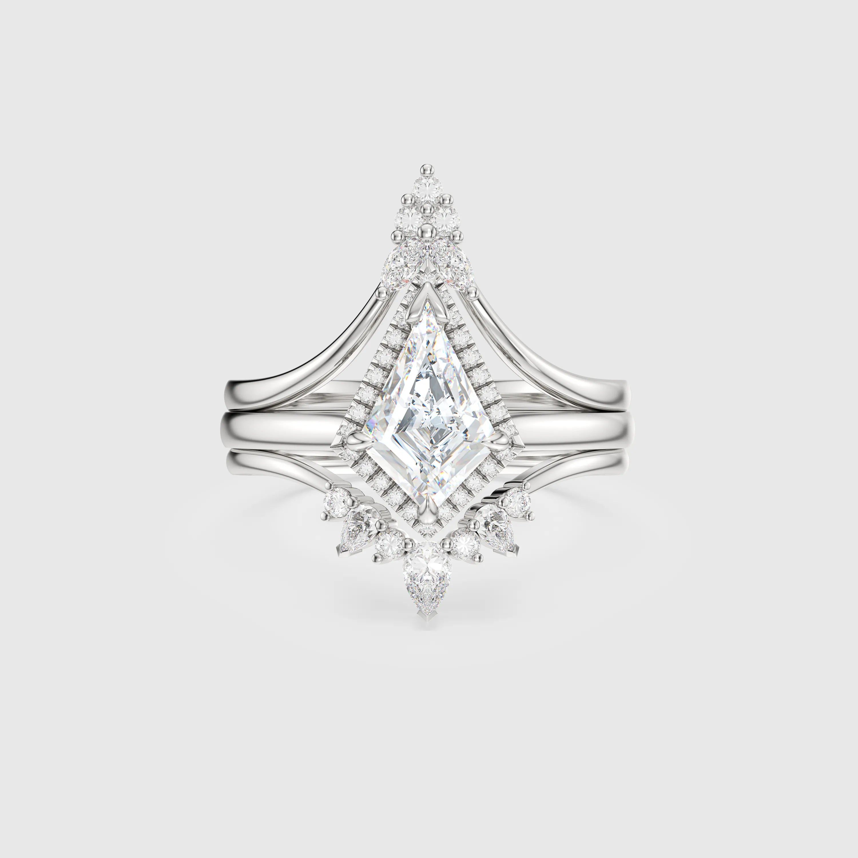 NEXUS Triple Ring Set with Halo Kite-Shaped Lab Diamond Rings