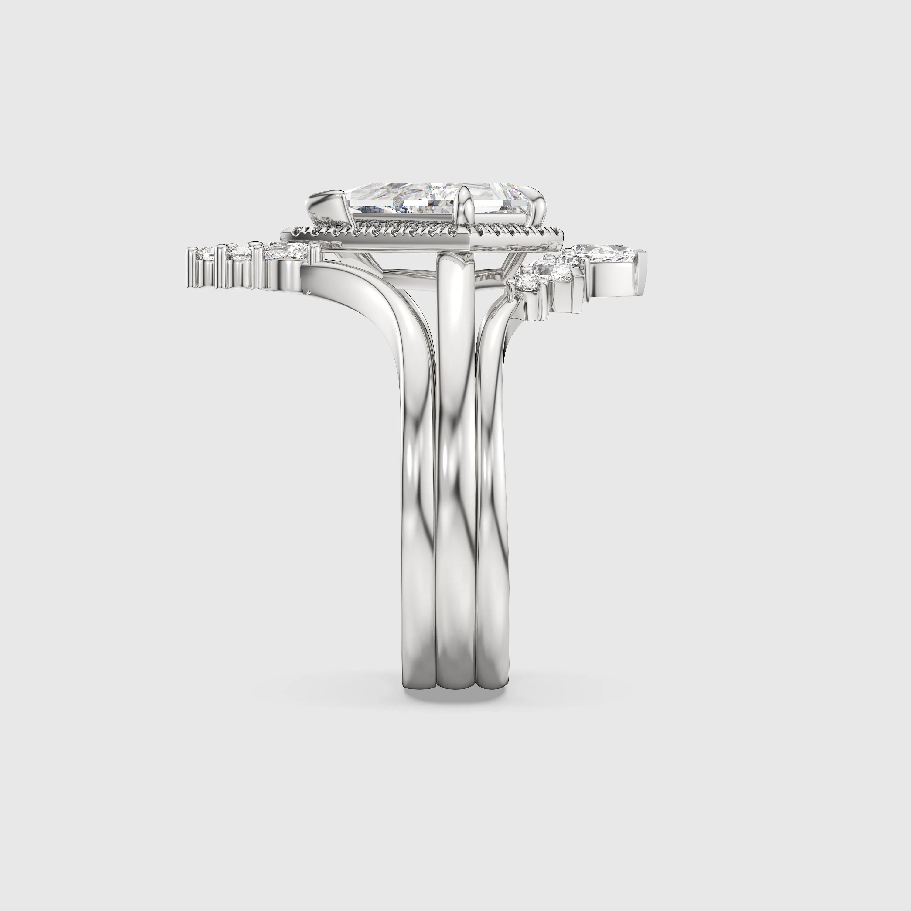 NEXUS Triple Ring Set with Halo Kite-Shaped Lab Diamond Rings