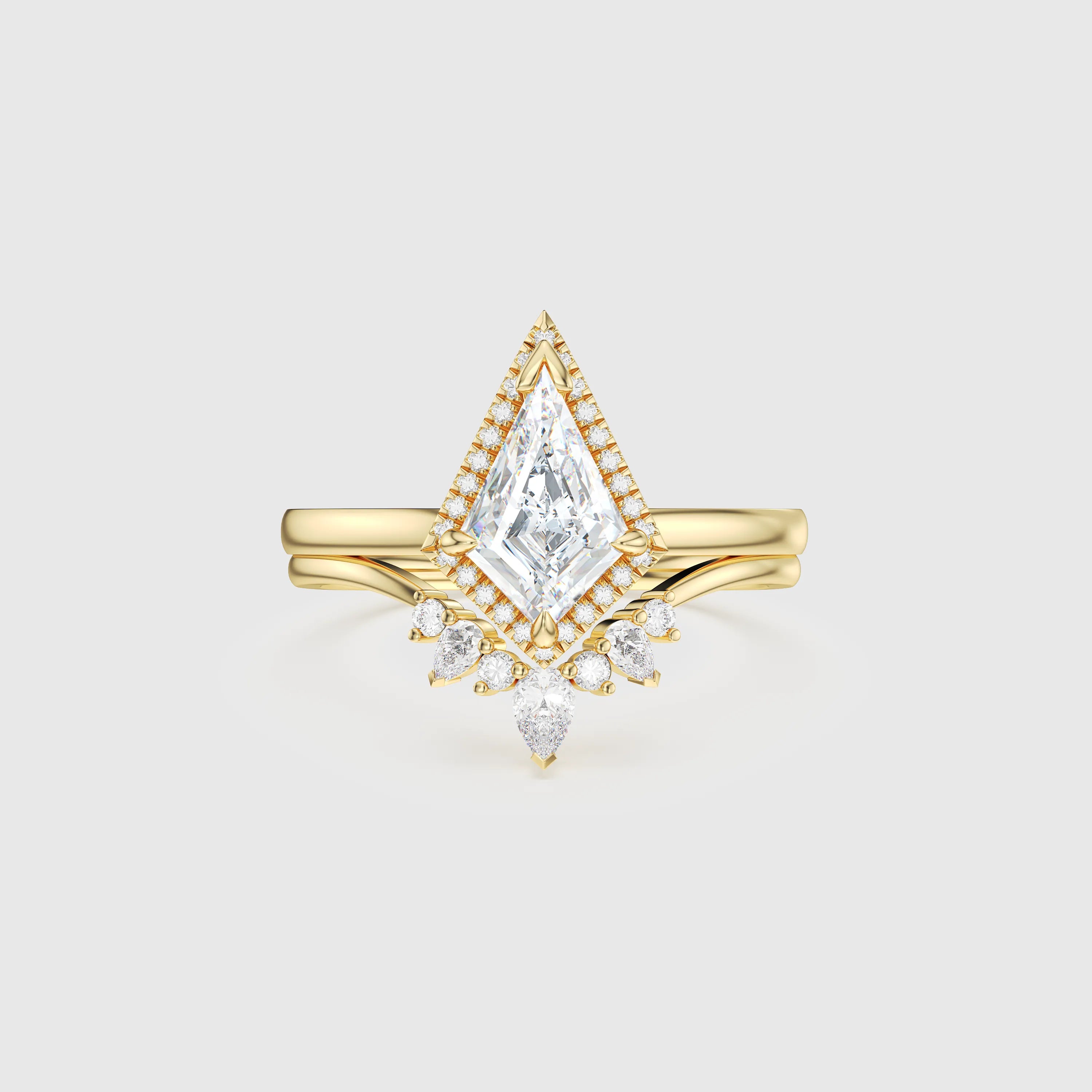 NEXUS Kite Cut Lab Diamond Halo Engagement Ring Set 2PCs