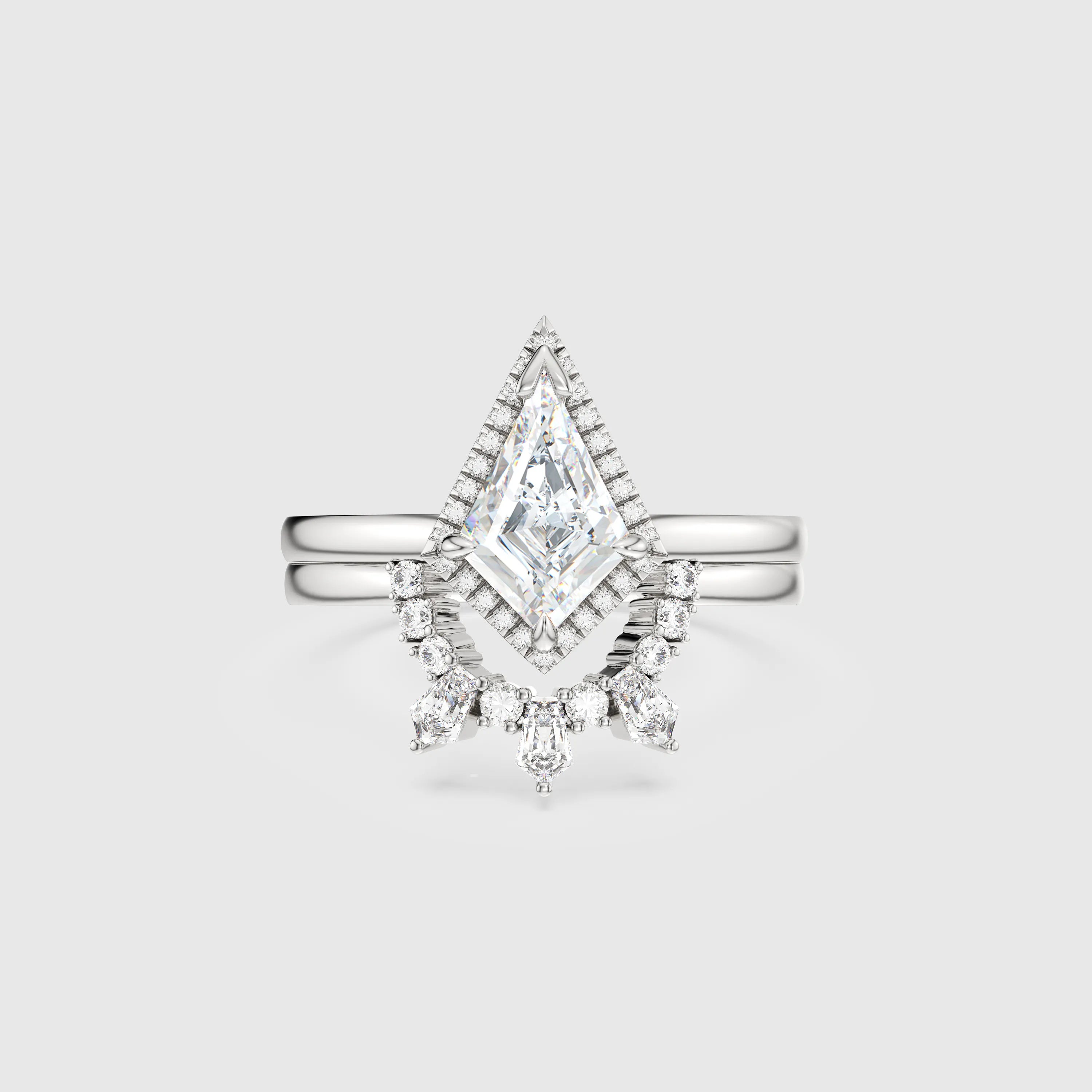 Kite-Shaped Lab Diamond Halo Ring Set 2pcs - Love Statement