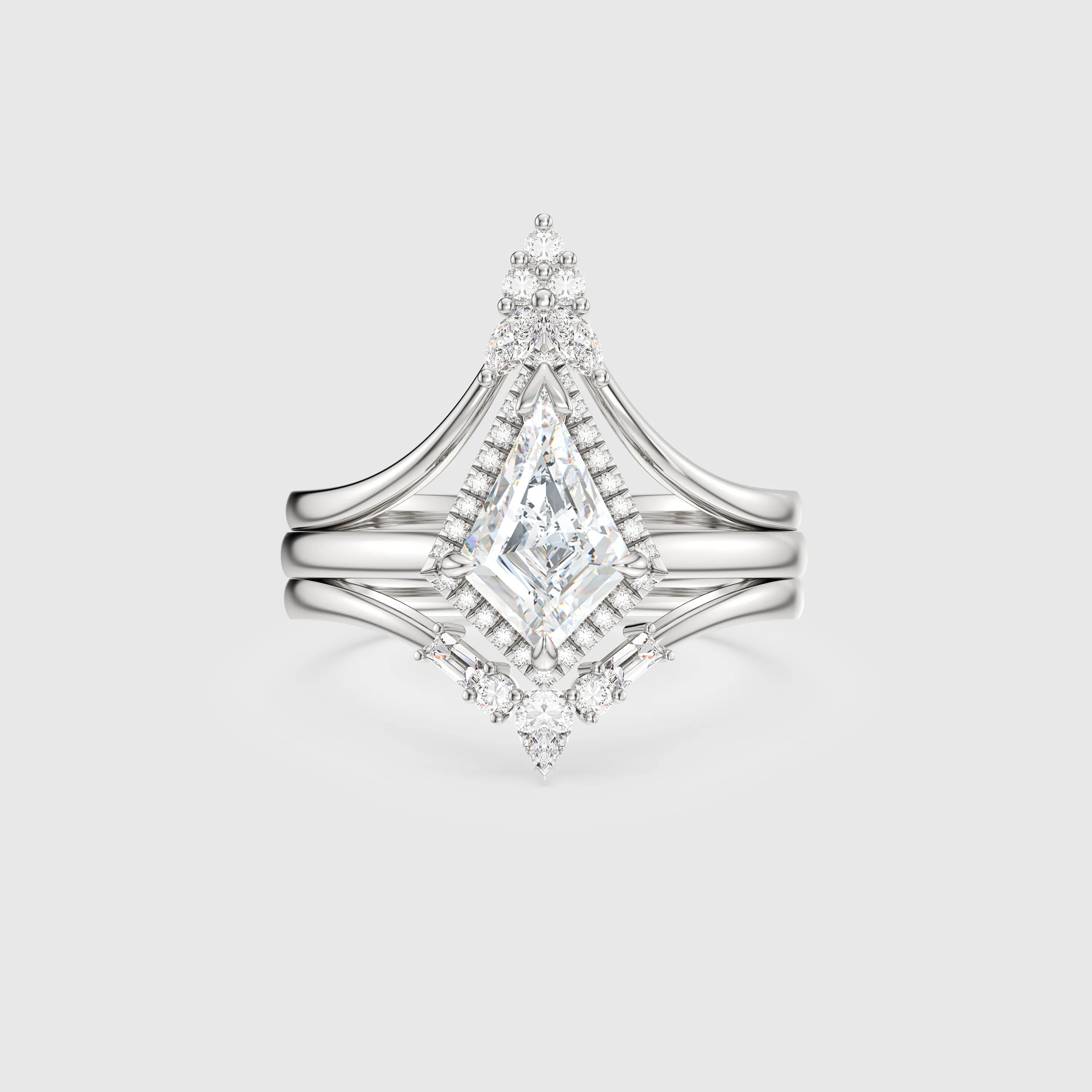 NEXUS Kite Cut Lab Diamond Regal Trinity Bridal Set 3PCs