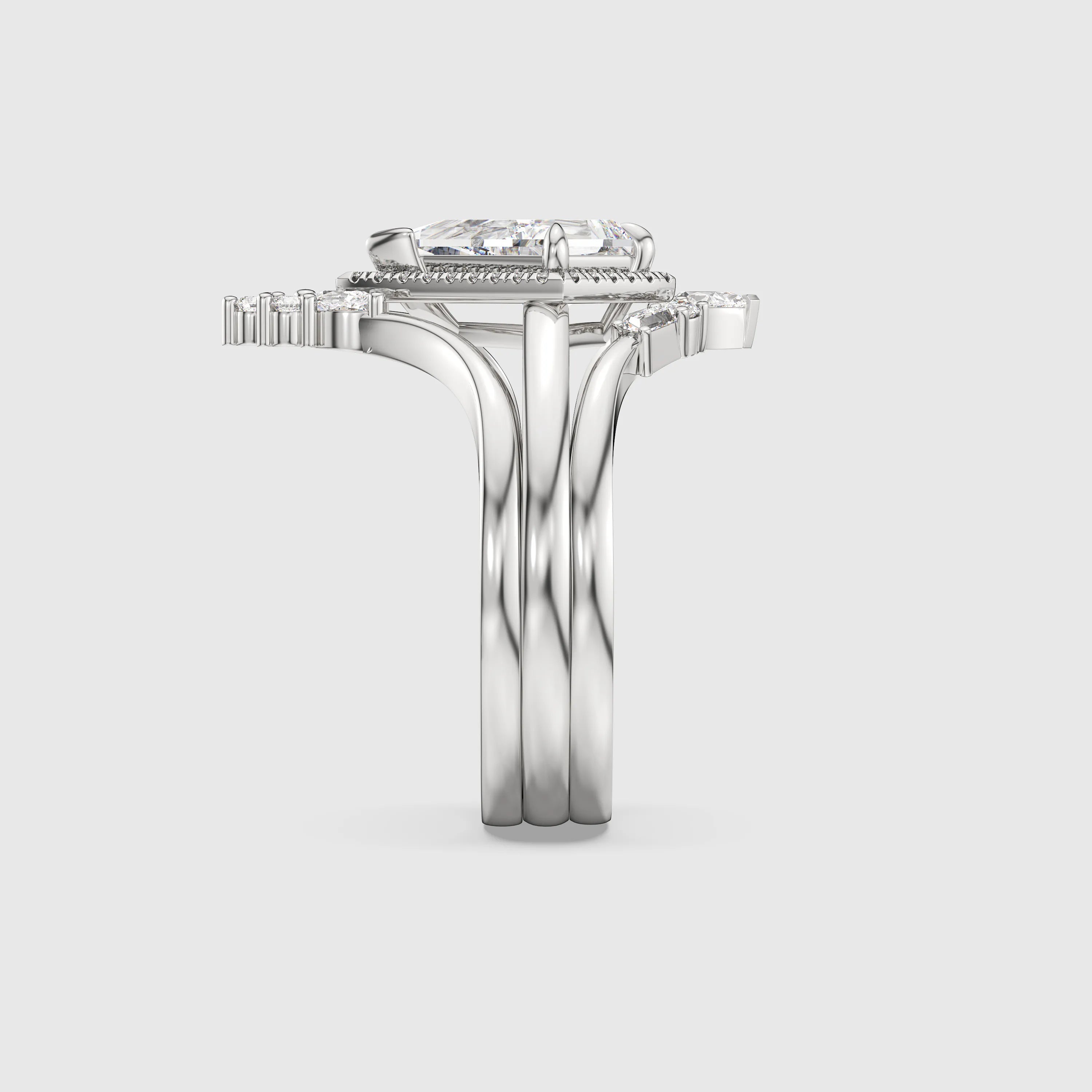 NEXUS Kite Cut Lab Diamond Regal Trinity Bridal Set 3PCs