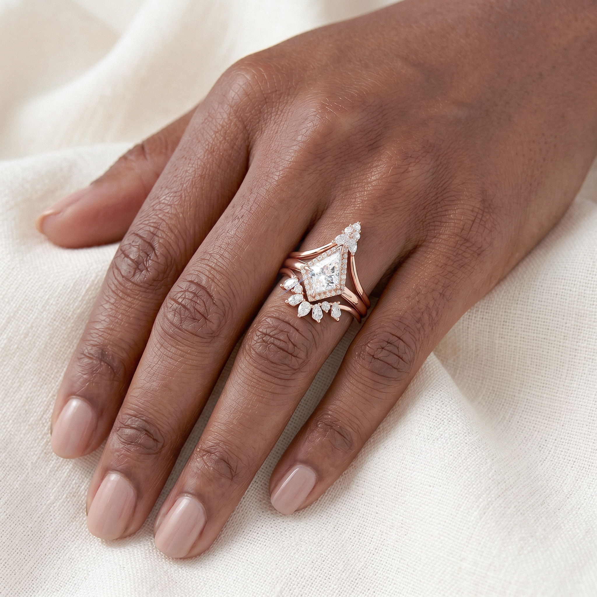 NEXUS Kite Cut Lab Diamond Halo Harmony Bridal Set 3PCs