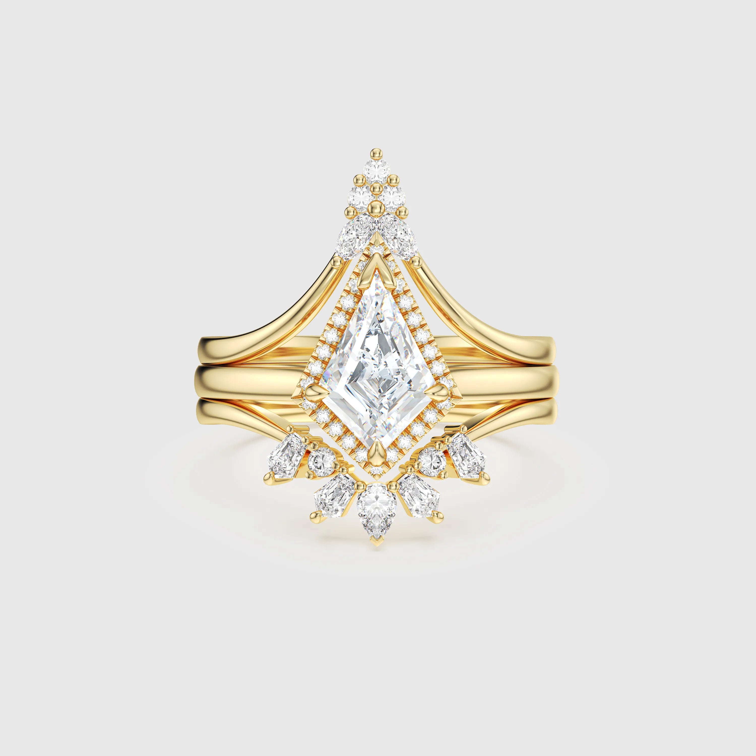 NEXUS Kite Cut Lab Diamond Halo Harmony Bridal Set 3PCs