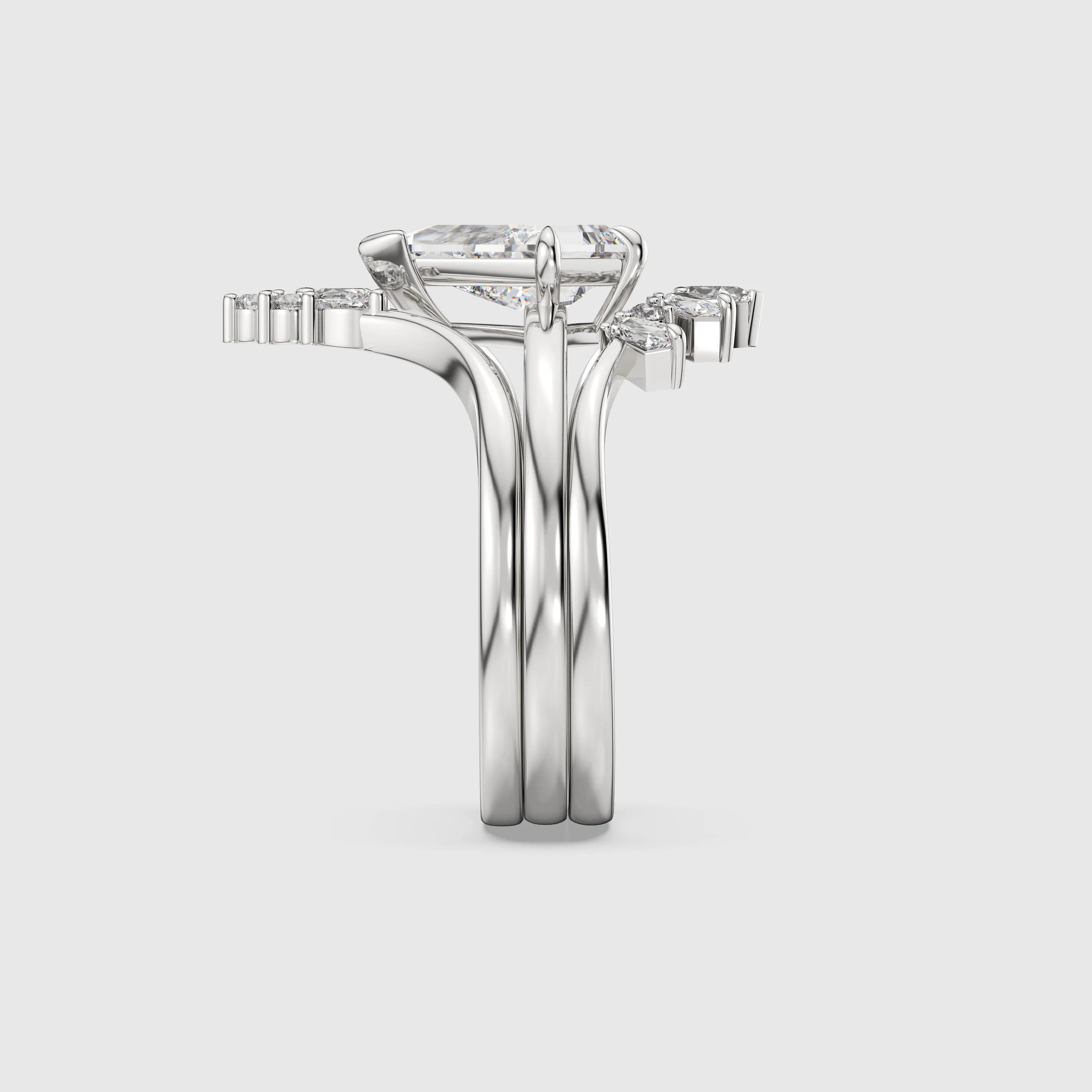 NEXUS Classic Kite Cut Lab Diamond Solitaire  Bridal Set 3PCs