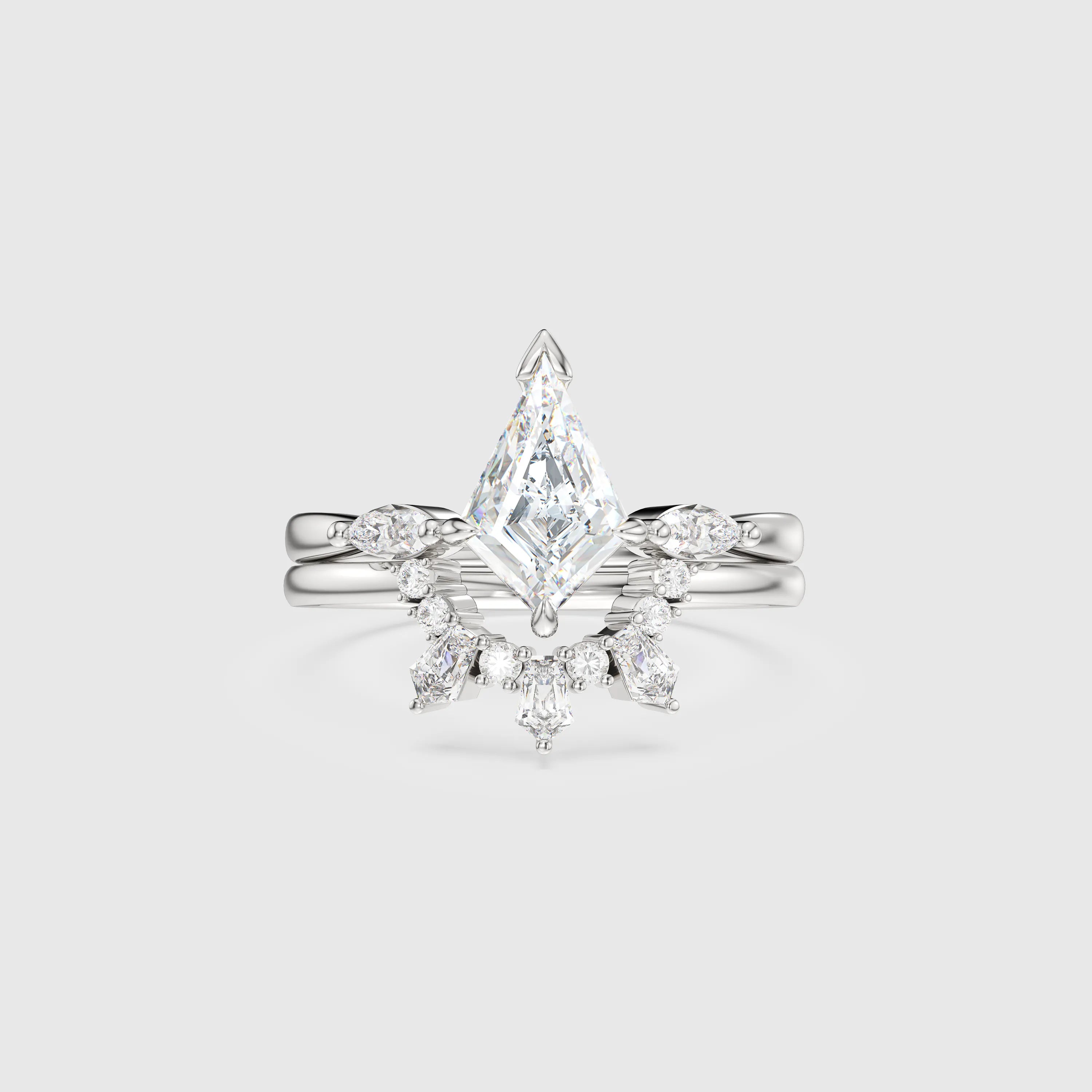 NEXUS Kite Cut Lab Diamond Three Stone  Bridal Set 2PCs