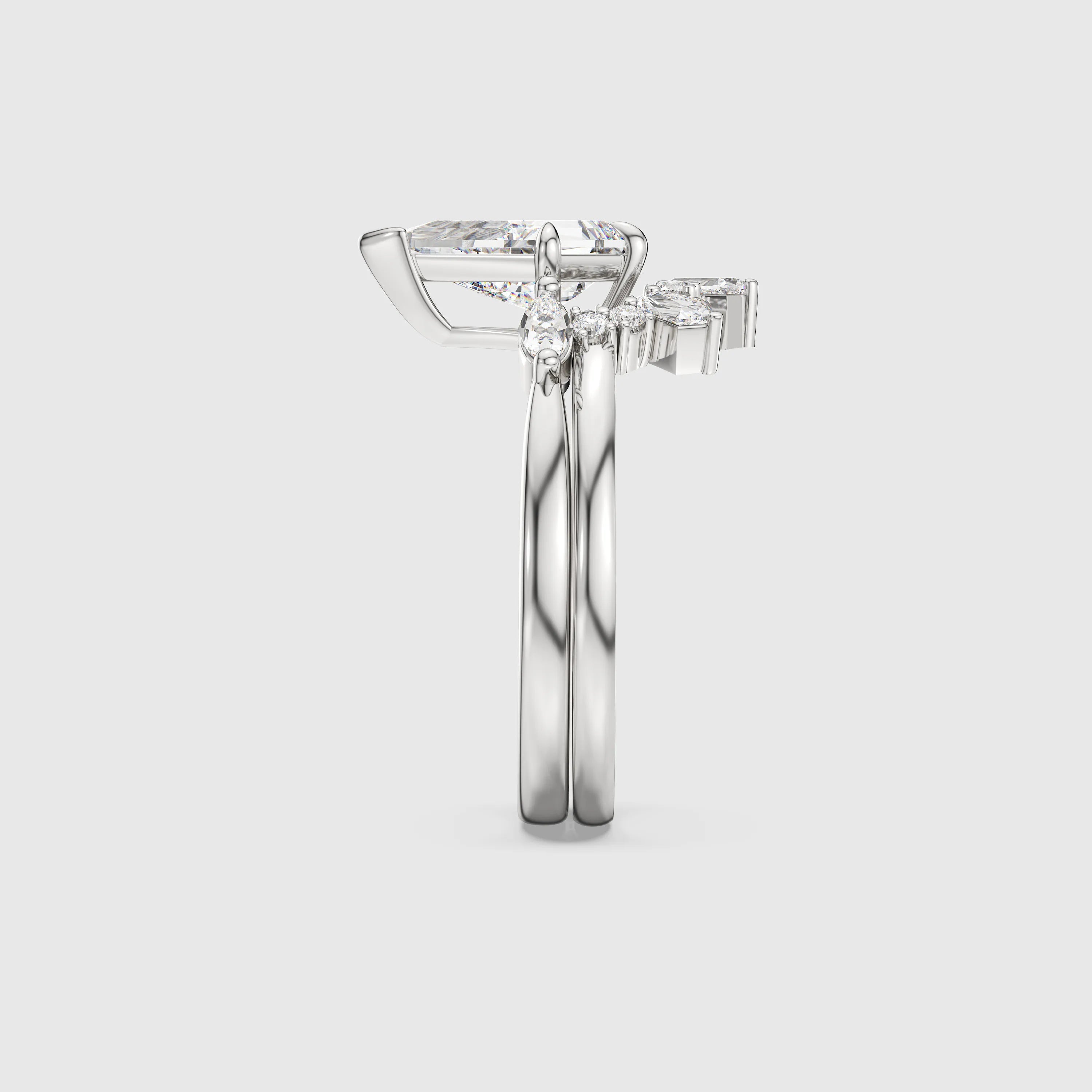 NEXUS Kite Cut Lab Diamond Three Stone  Bridal Set 2PCs