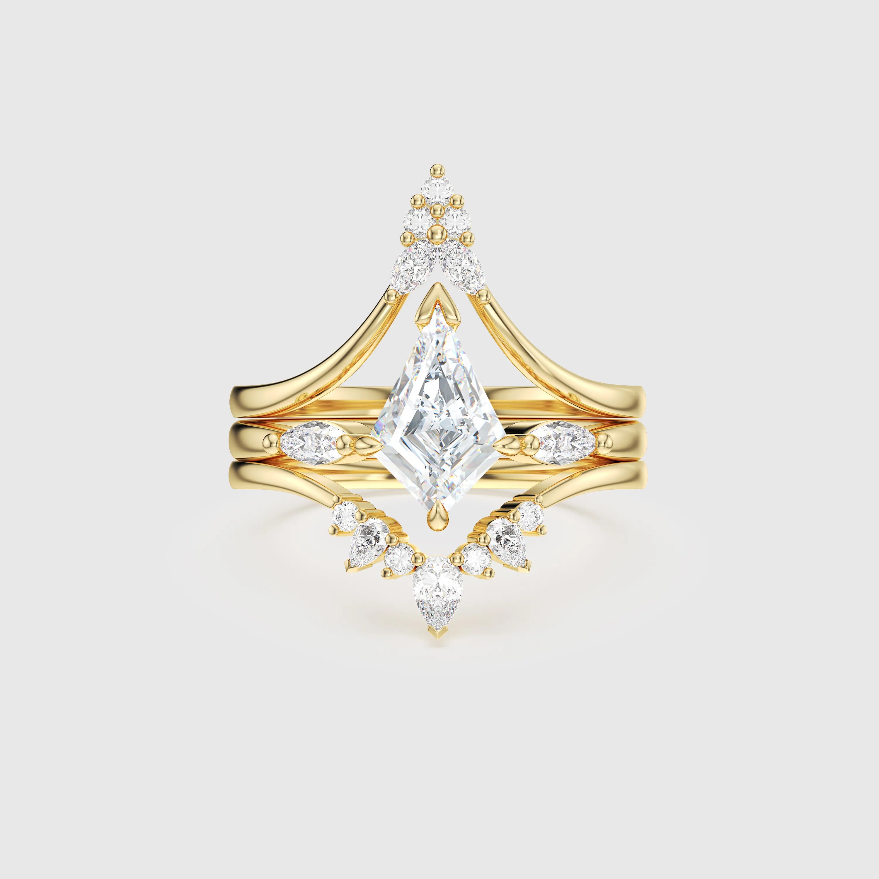 NEXUS Kite Cut Lab Diamond Crown Trio Bridal Set 3PCs