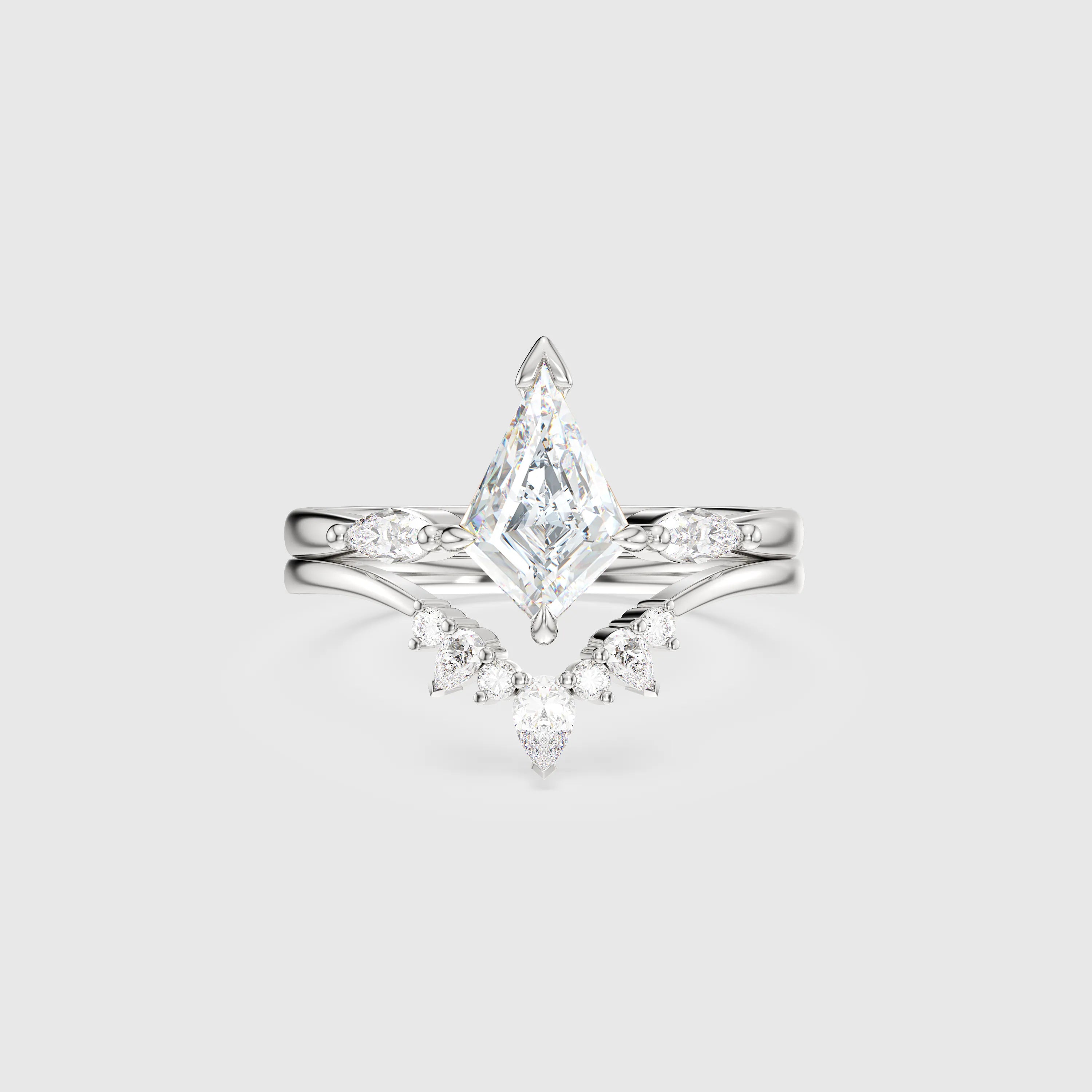 NEXUS Kite Cut Three Stone Lab Diamond Bridal Set 2PCs