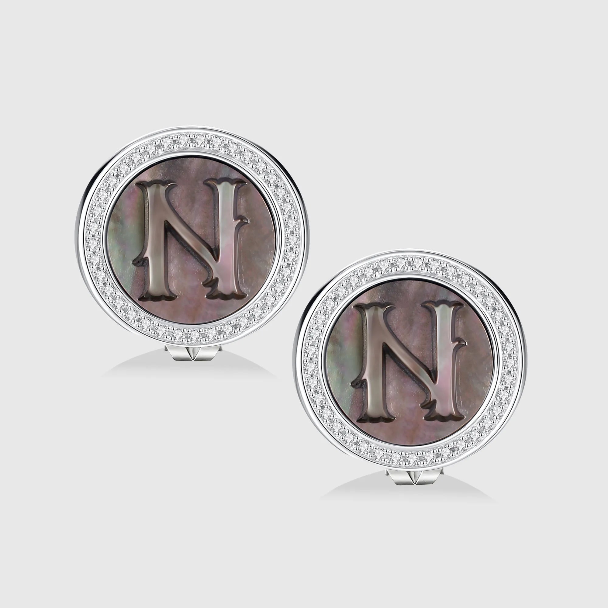 Initial N Stud Earring – Silver & Mother of Pearl