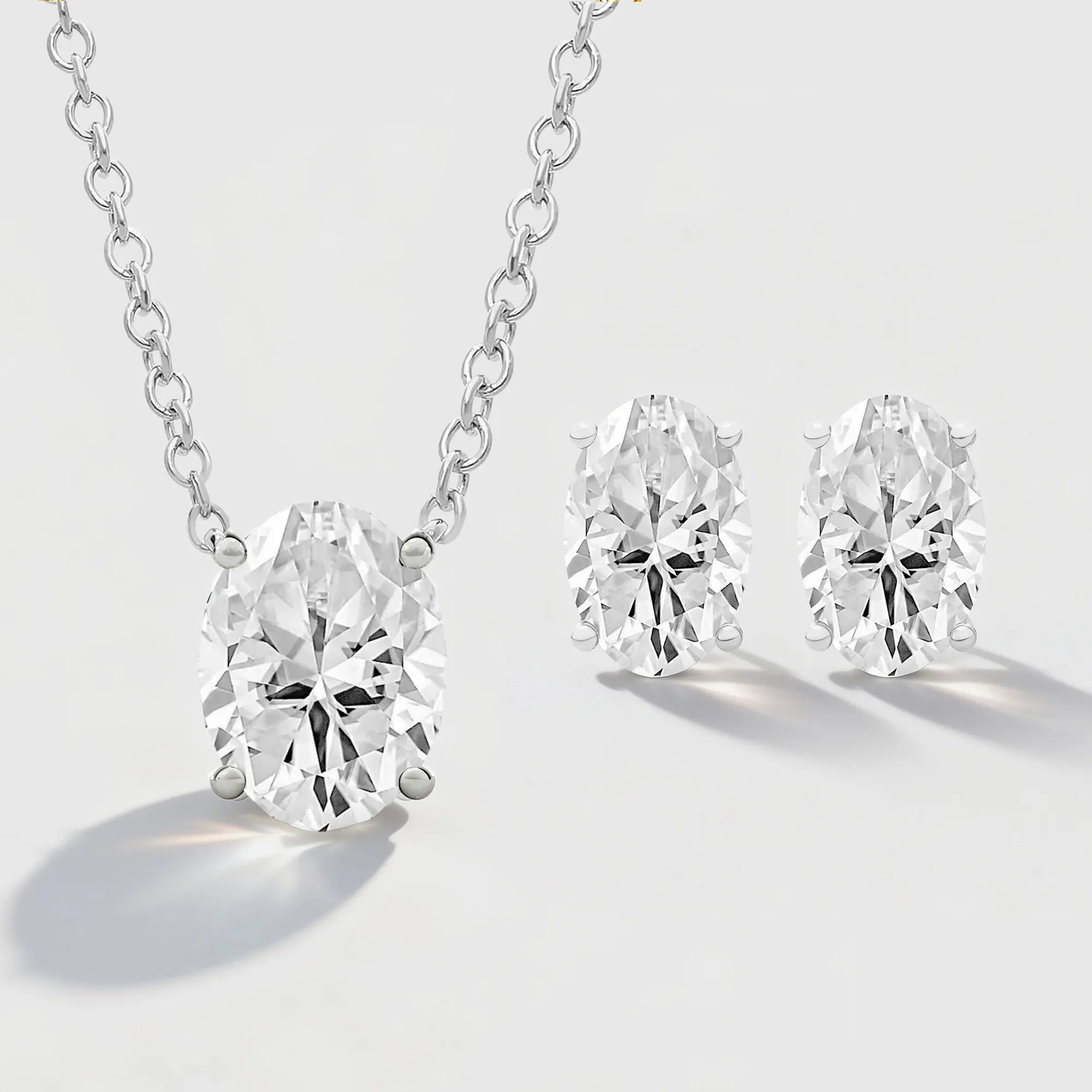 Oval Cut Classic Solitaire Necklace & Stud Earrings Jewelry Set