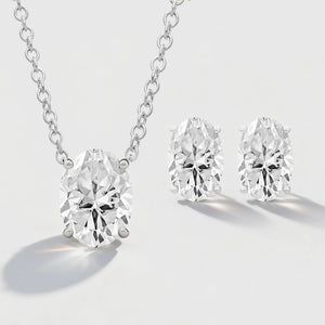 1.5ct Oval Cut Classic Solitaire Necklace & Stud Earrings Jewelry Set Top Cutting