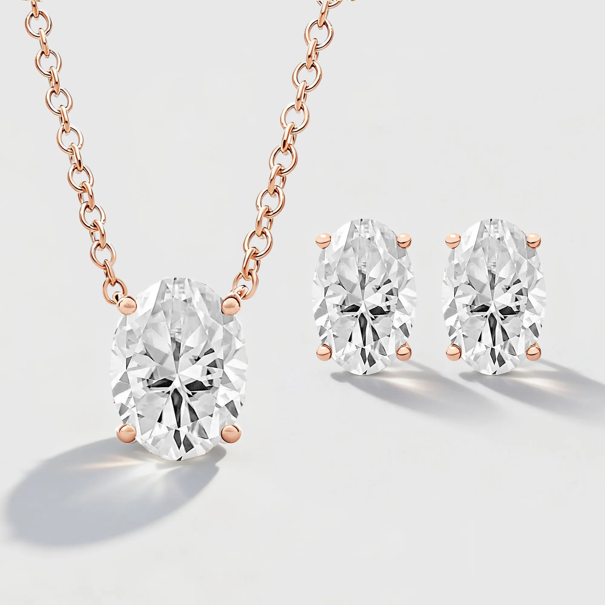 Oval Cut Classic Solitaire Necklace & Stud Earrings Jewelry Set