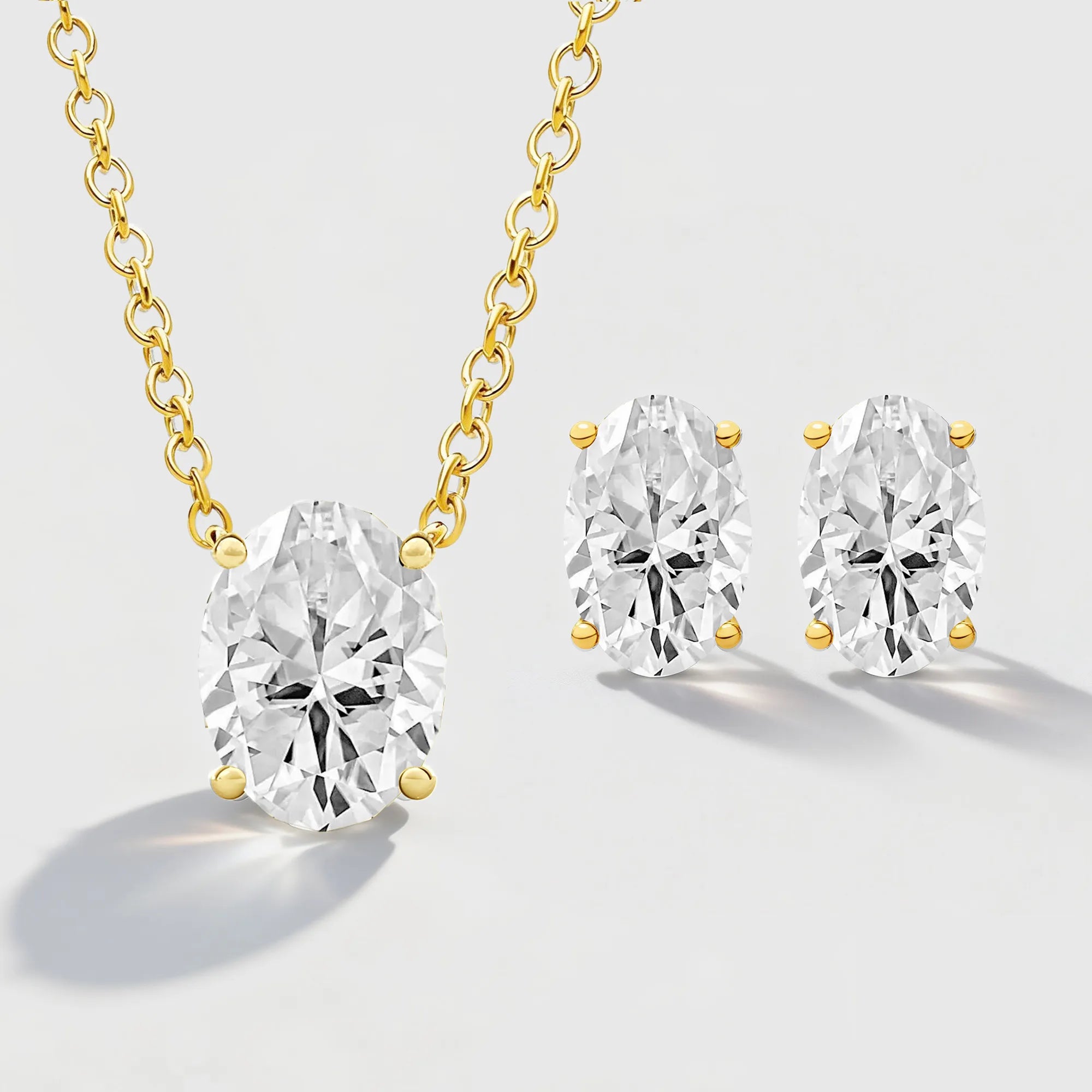 Oval Cut Classic Solitaire Necklace & Stud Earrings Jewelry Set