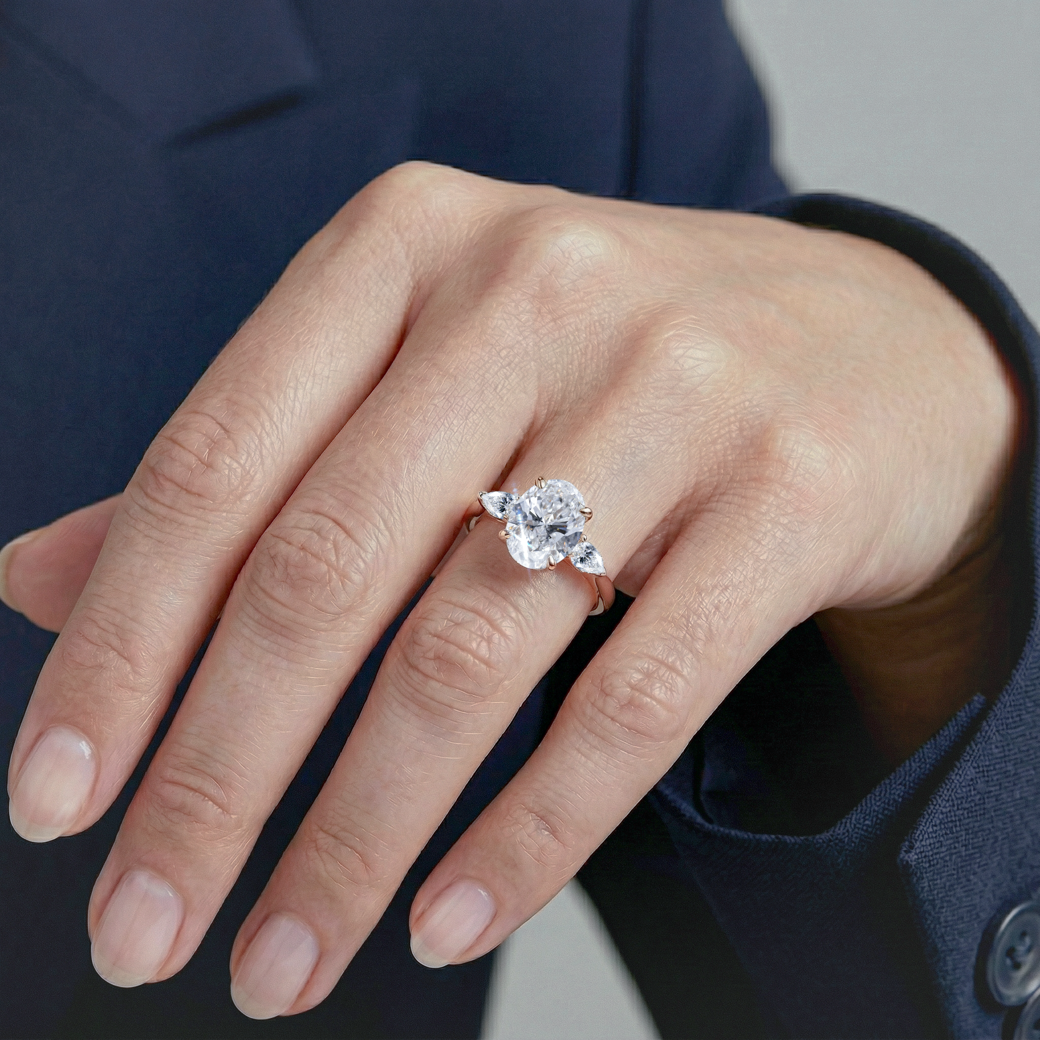 Oval Cut Three Stone Lab Diamond Engagement Ring