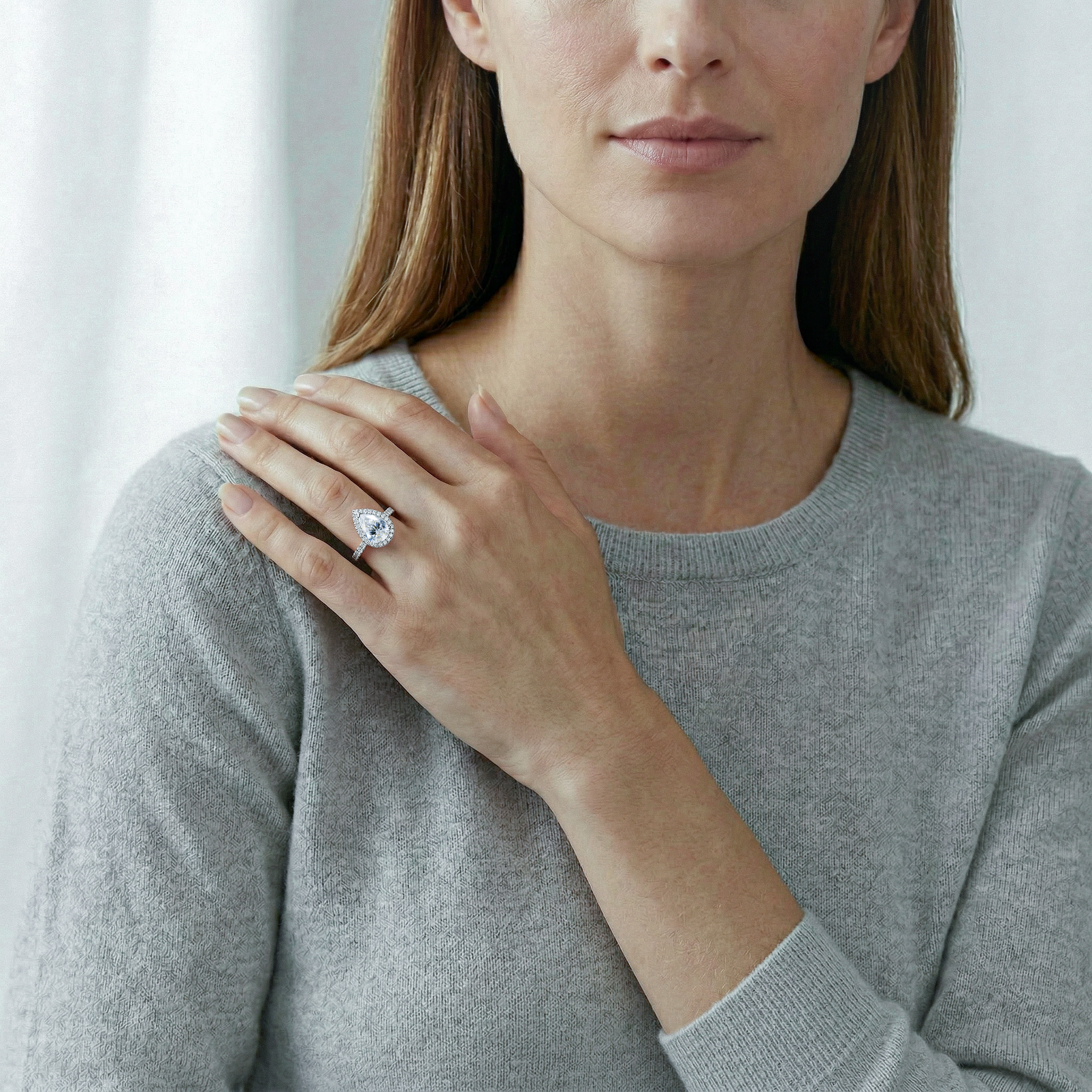 The Celeste: Pear Cut Halo Lab Diamond Engagement Ring