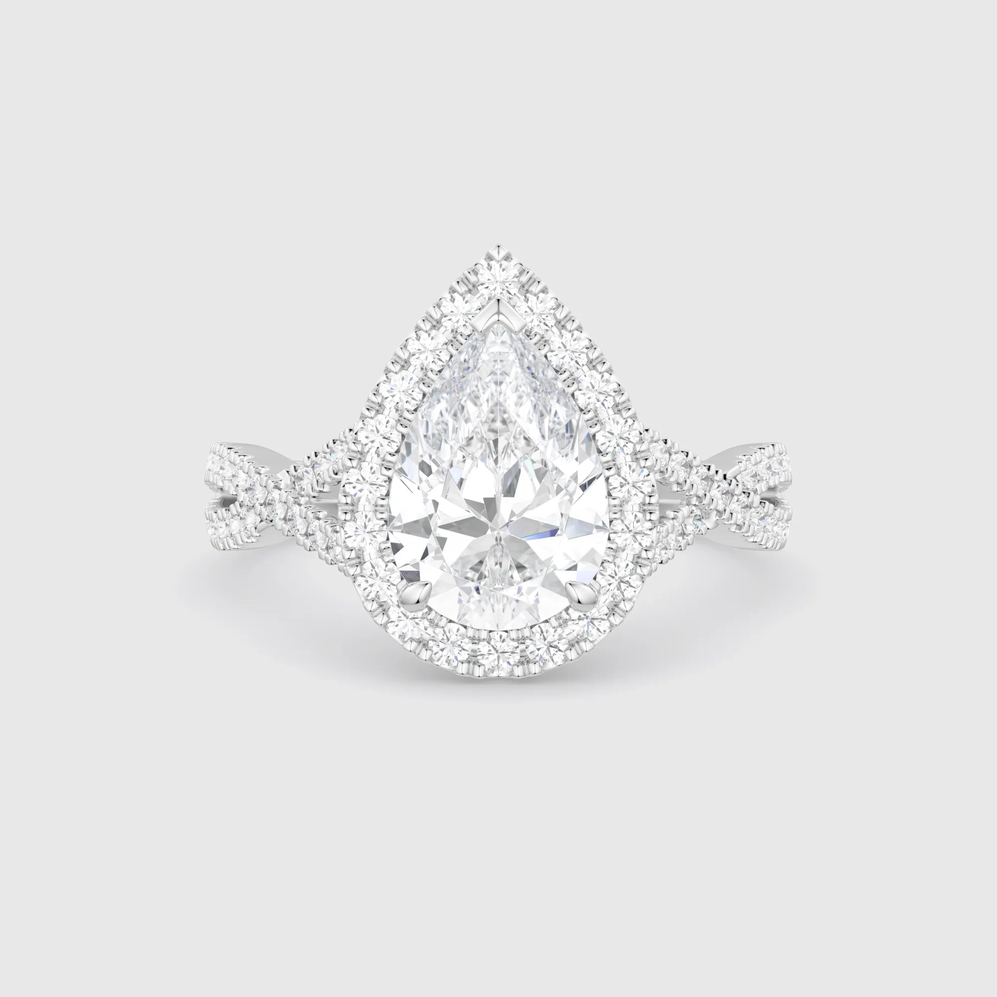 Pear-Shaped Halo Twist Band Lab Diamond Engagement Ring