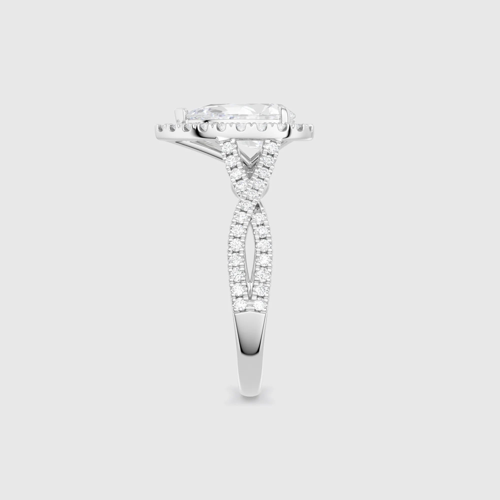 Pear-Shaped Halo Twist Band Lab Diamond Engagement Ring
