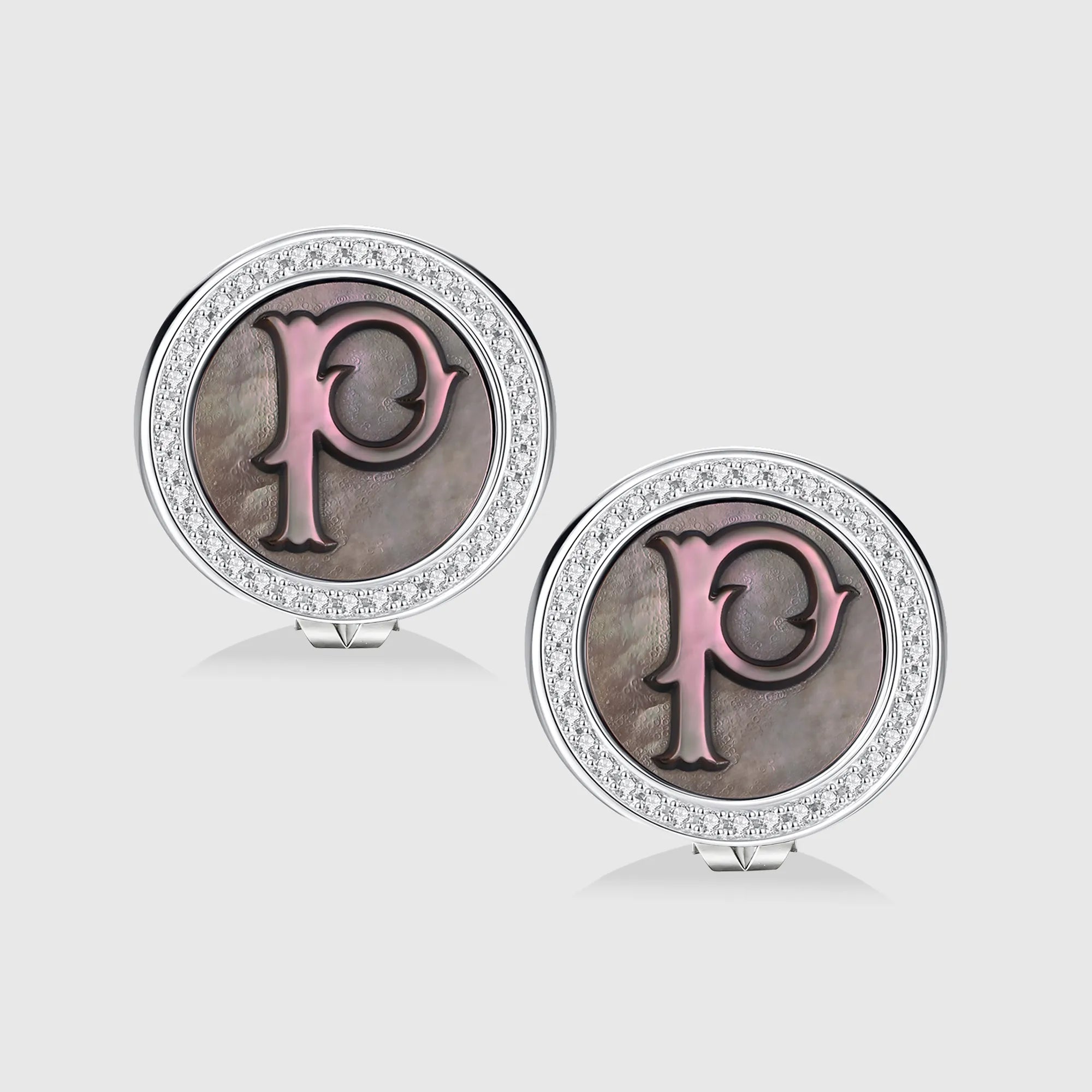Initial P Stud Earring – Silver & Mother of Pearl