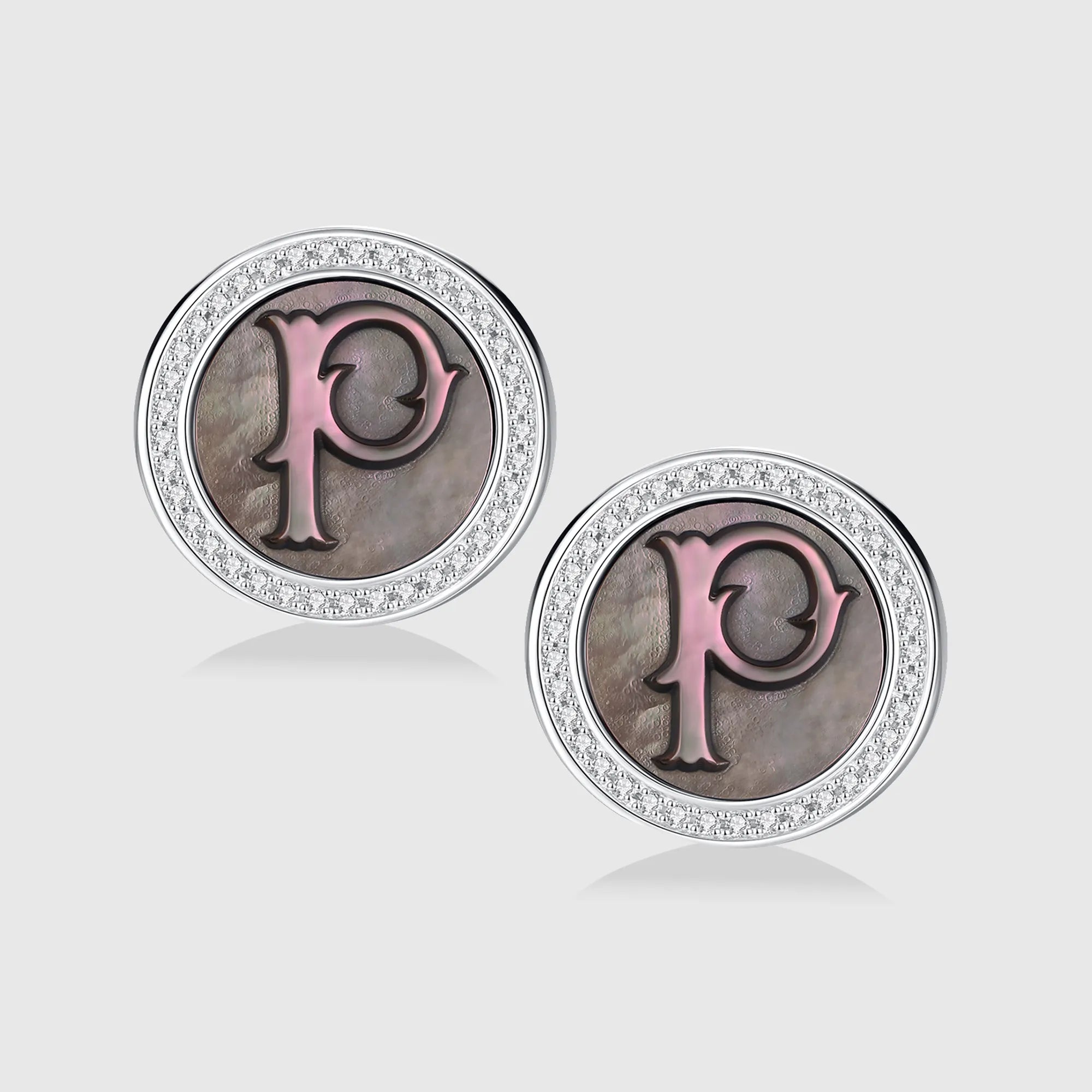 Initial P Stud Earring – Silver & Mother of Pearl