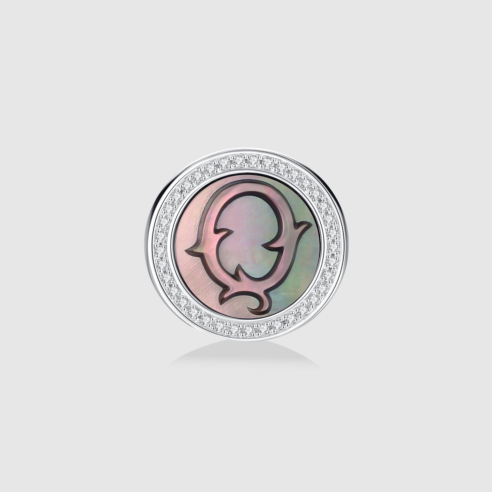 Initial Q Stud Earring – Silver & Mother of Pearl