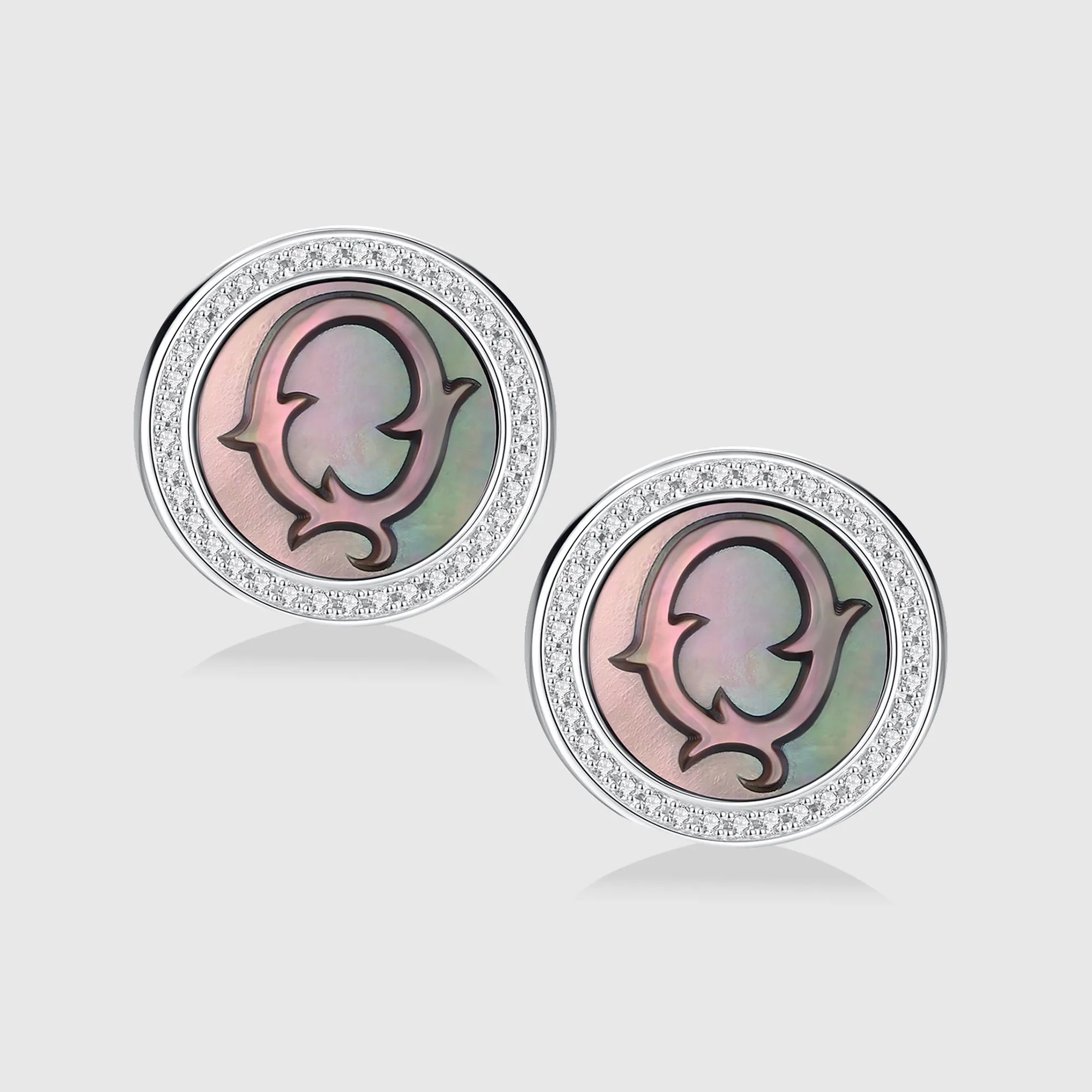 Initial Q Stud Earring – Silver & Mother of Pearl
