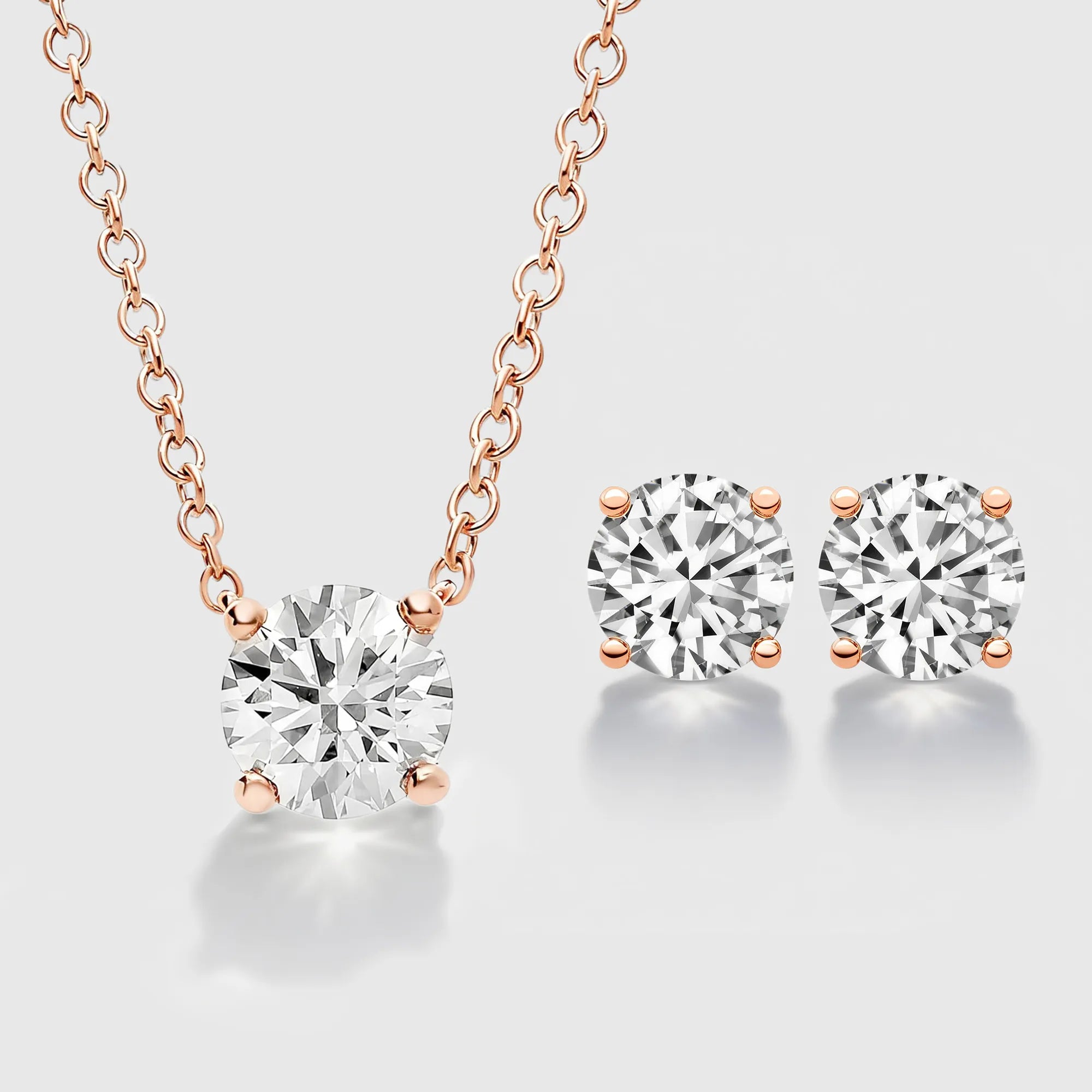 Round Cut Classic Solitaire Necklace & Stud Earrings Jewelry Set