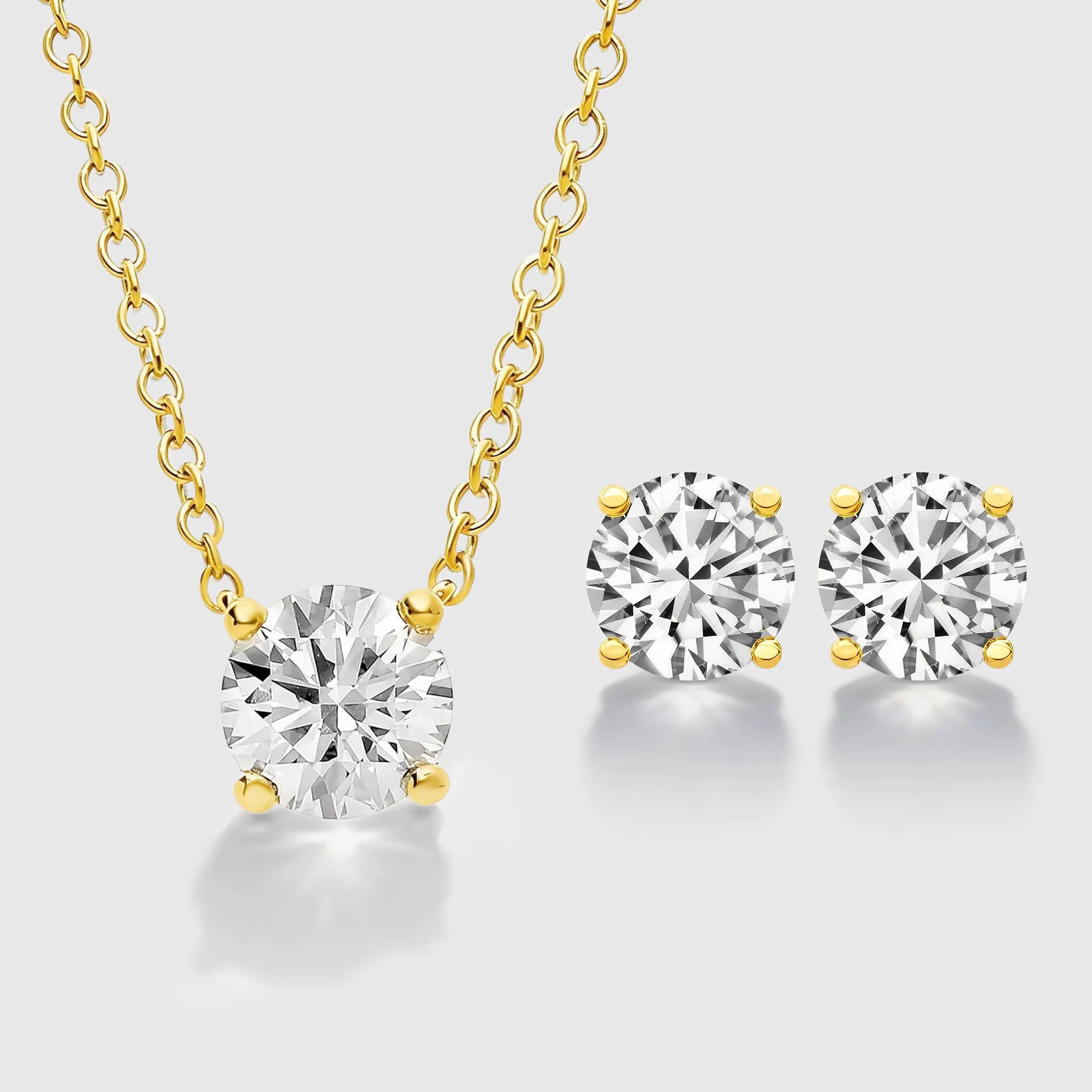 Round Cut Classic Solitaire Necklace & Stud Earrings Jewelry Set