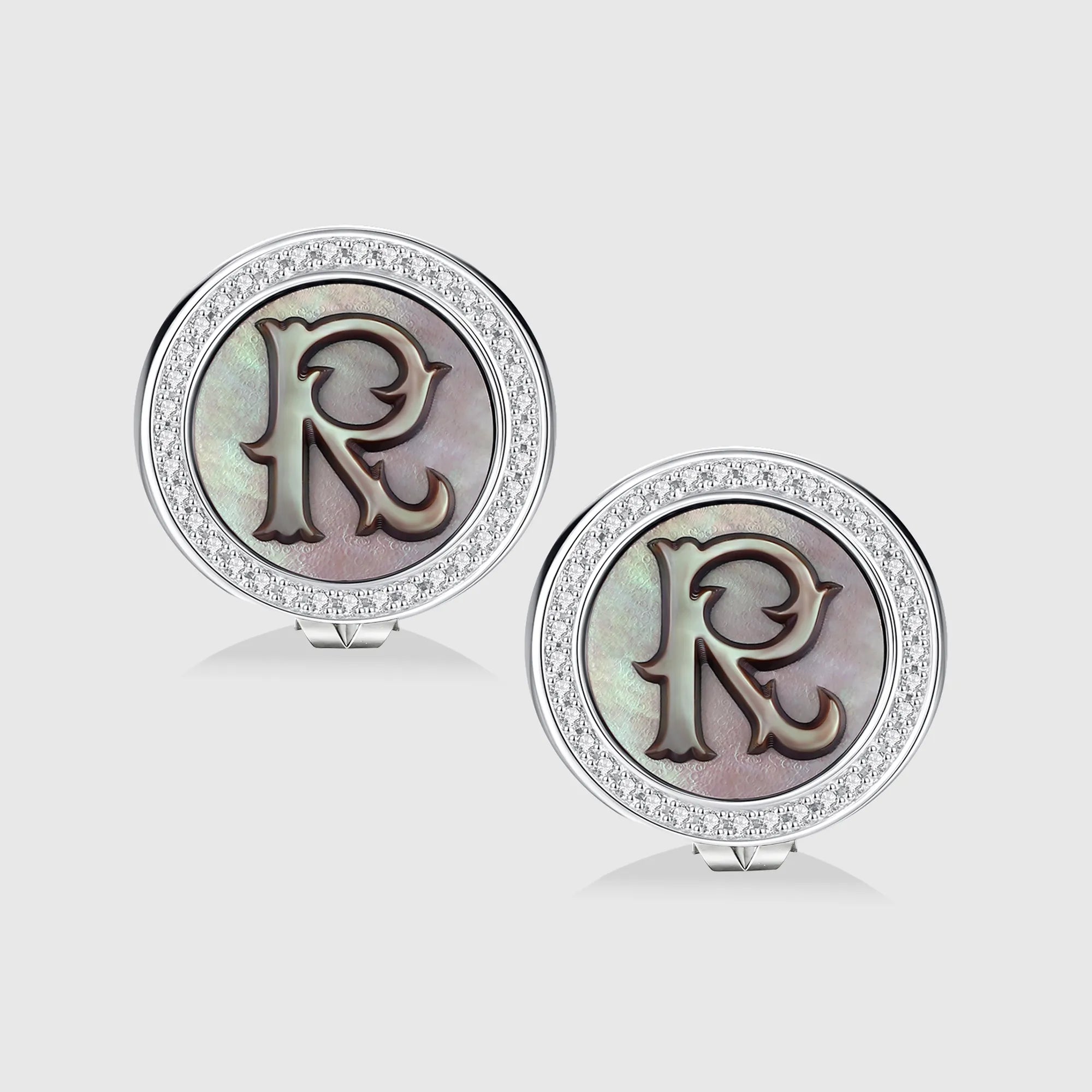Initial R Stud Earring – Silver & Mother of Pearl