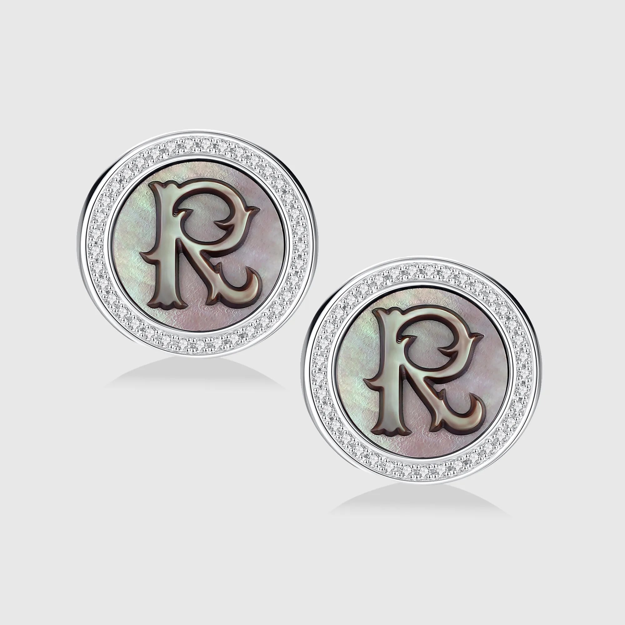 Initial R Stud Earring – Silver & Mother of Pearl