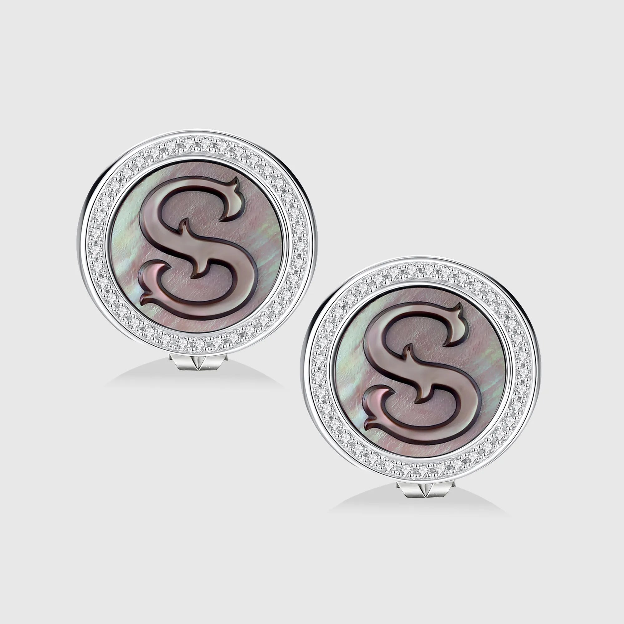 Initial S Stud Earring – Silver & Mother of Pearl